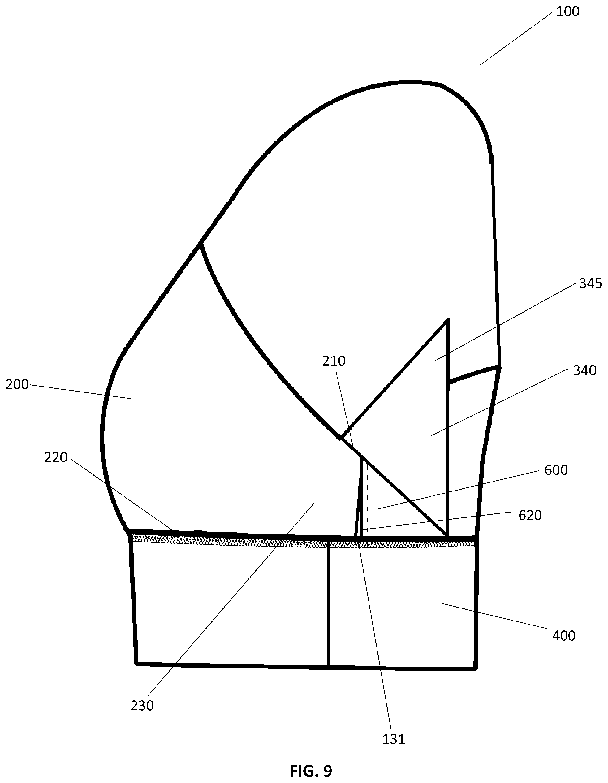 Patent US12310439 Figure 9 – Garment having cup pockets with concealed openings
