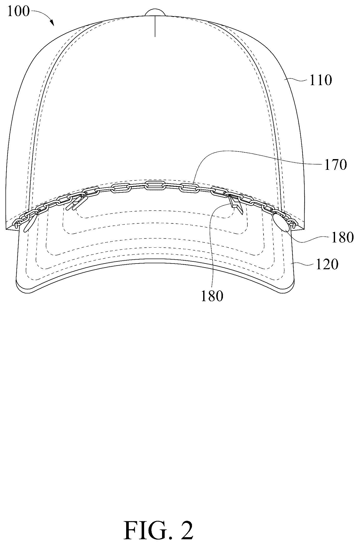 Patent US12310442 Figure 2 – Hat with detachable liner