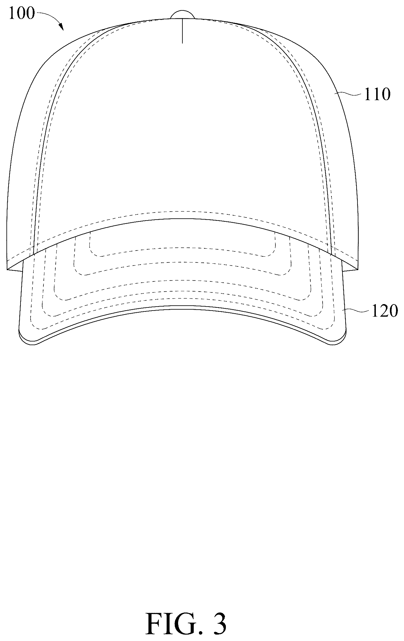 Patent US12310442 Figure 3 – Hat with detachable liner