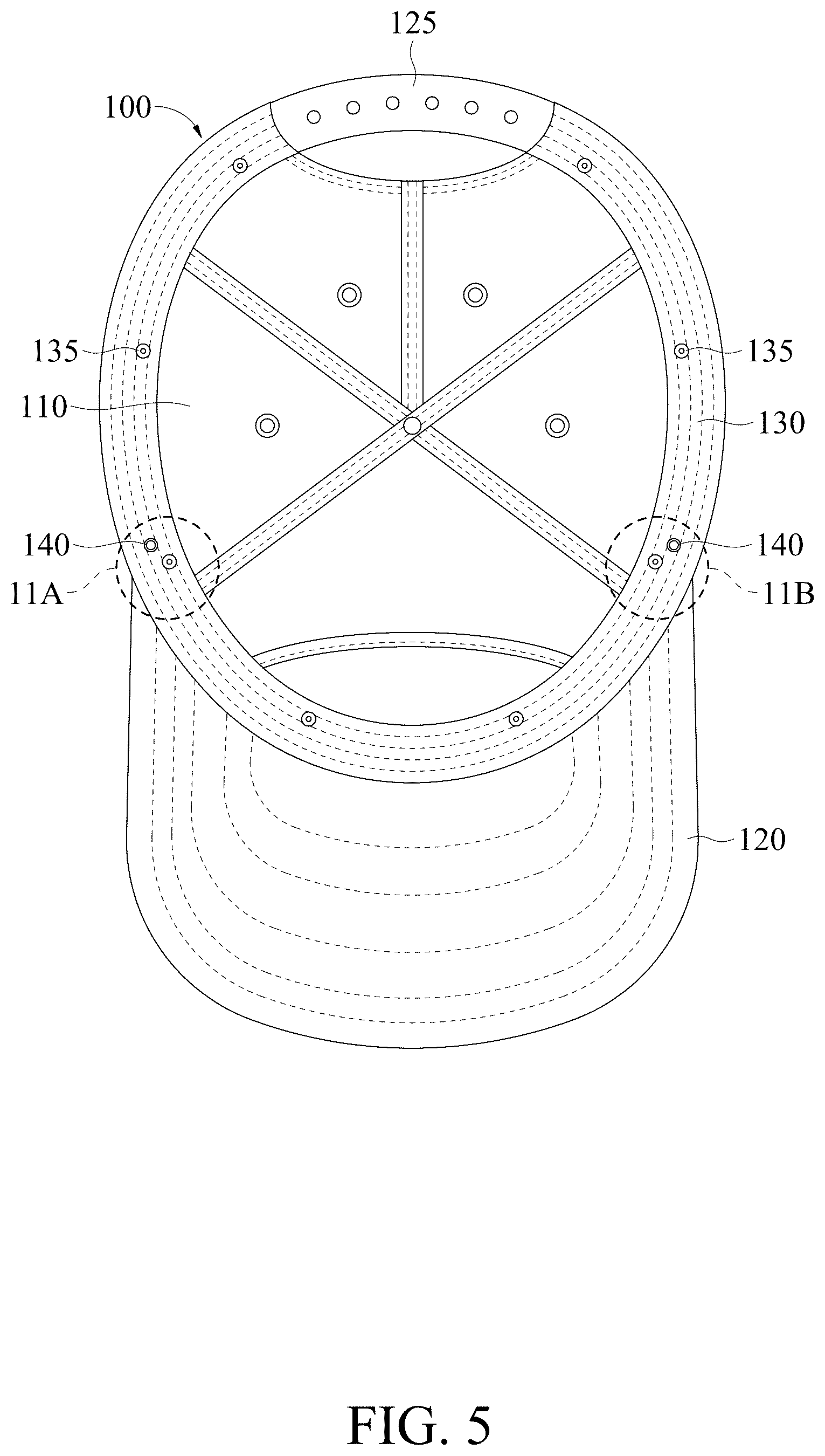 Patent US12310442 Figure 5 – Hat with detachable liner