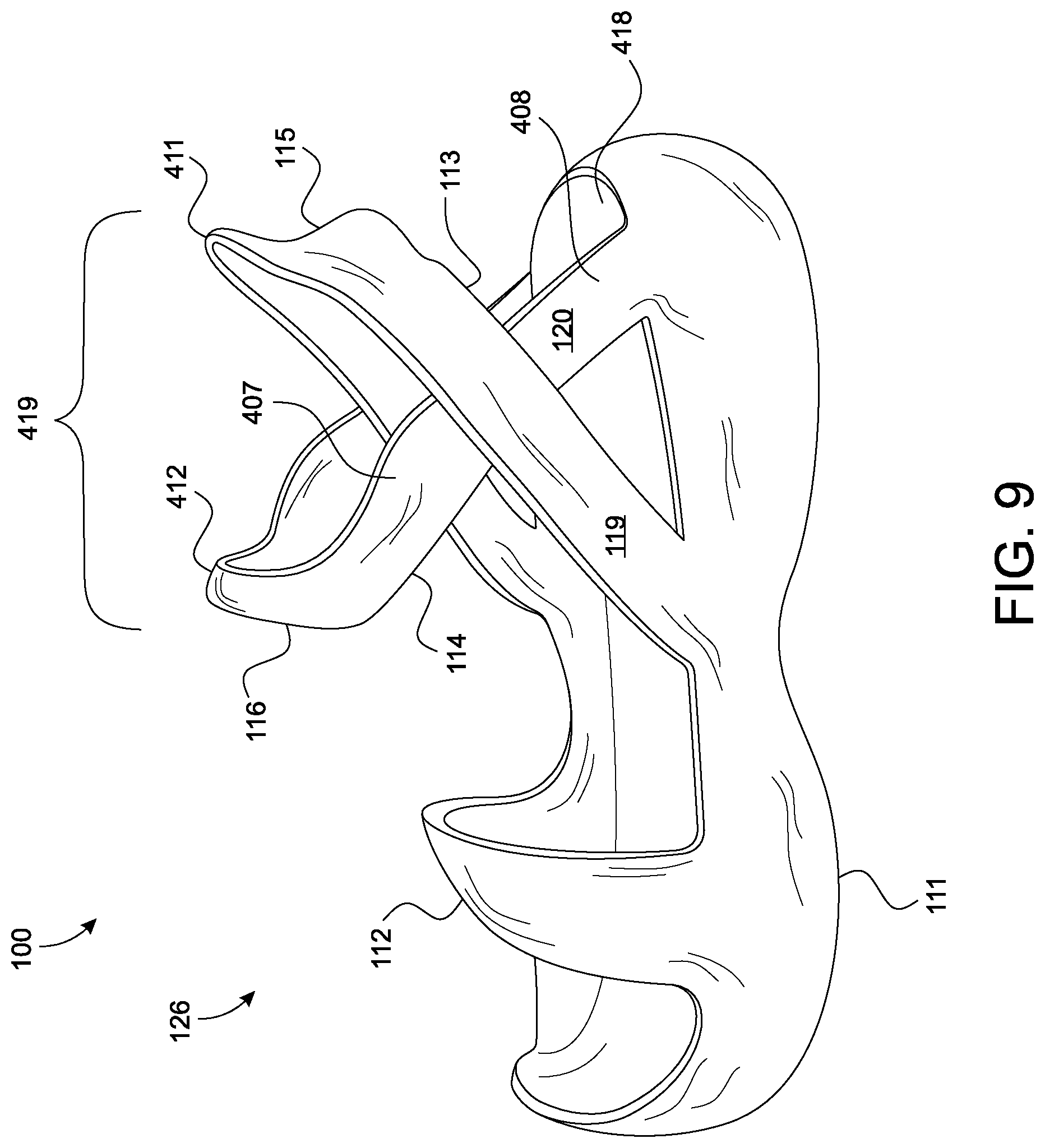 Patent US12310445 Figure 10 – Shoe device with dual stadium arch bimodal structure for rapid entry and release