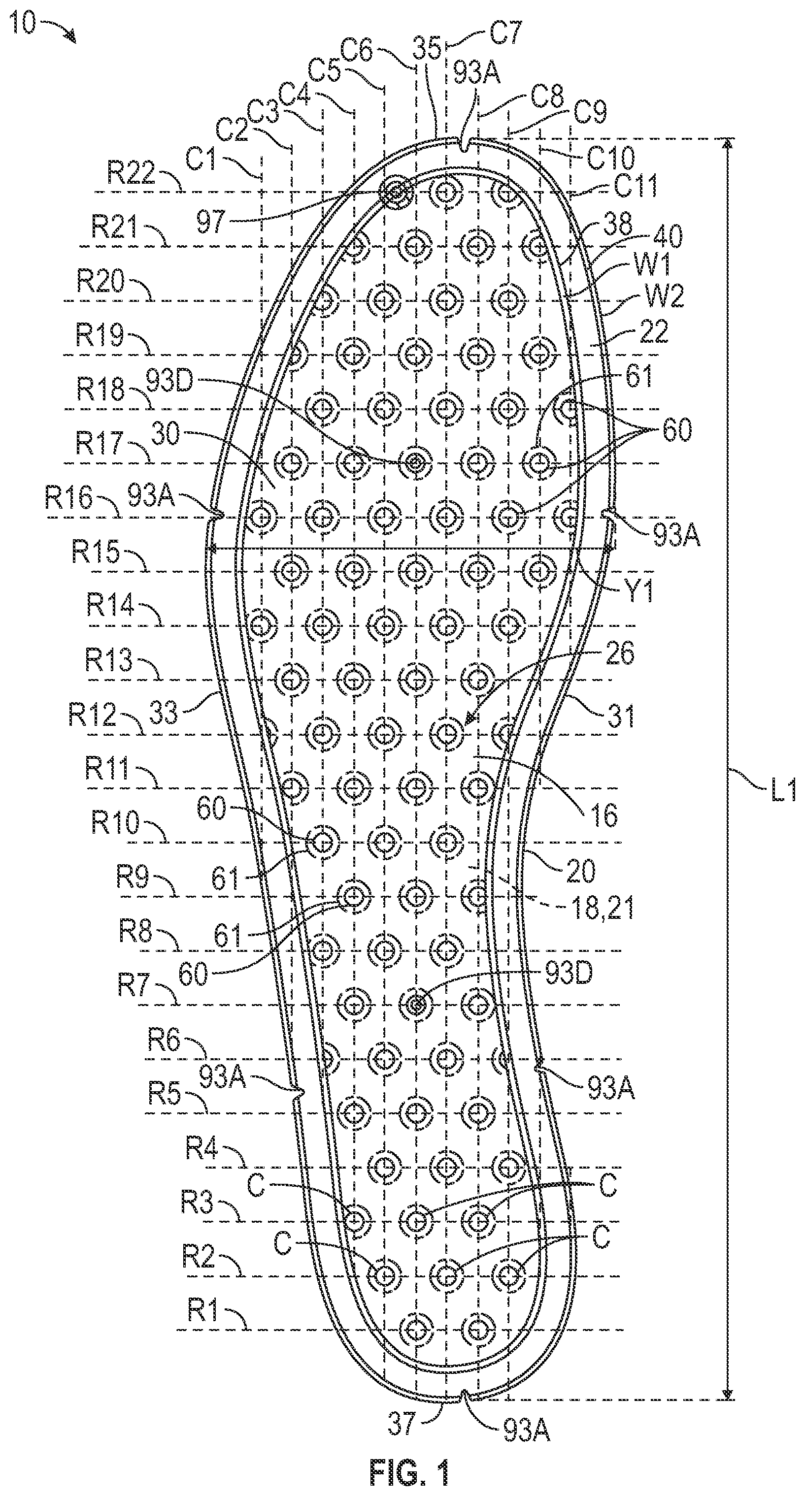 Patent US12310449 — Footwear strobel with bladder having grooved flange and method of manufacturing — Figure 1