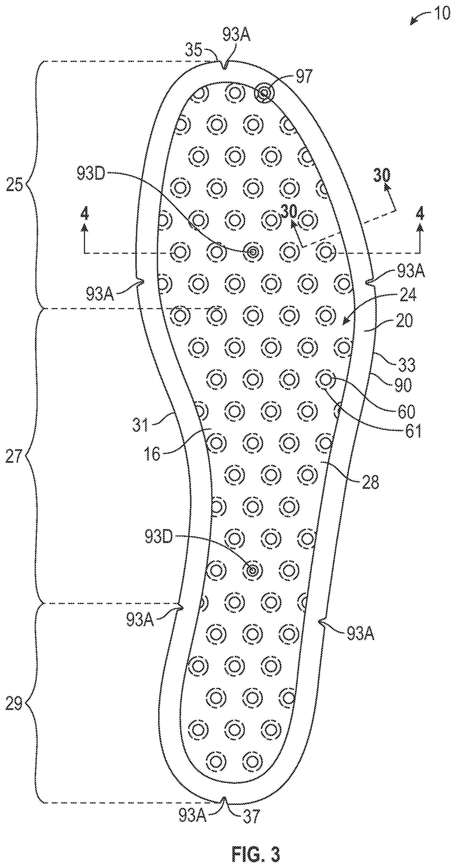Patent US12310449 Figure 3 – Footwear strobel with bladder having grooved flange and method of manufacturing