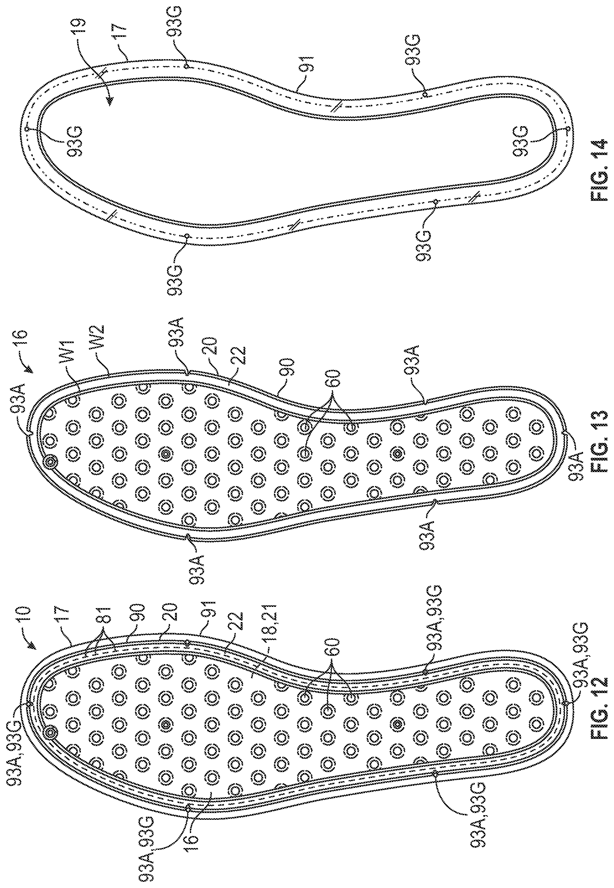 Patent US12310449 Figure 8 – Footwear strobel with bladder having grooved flange and method of manufacturing
