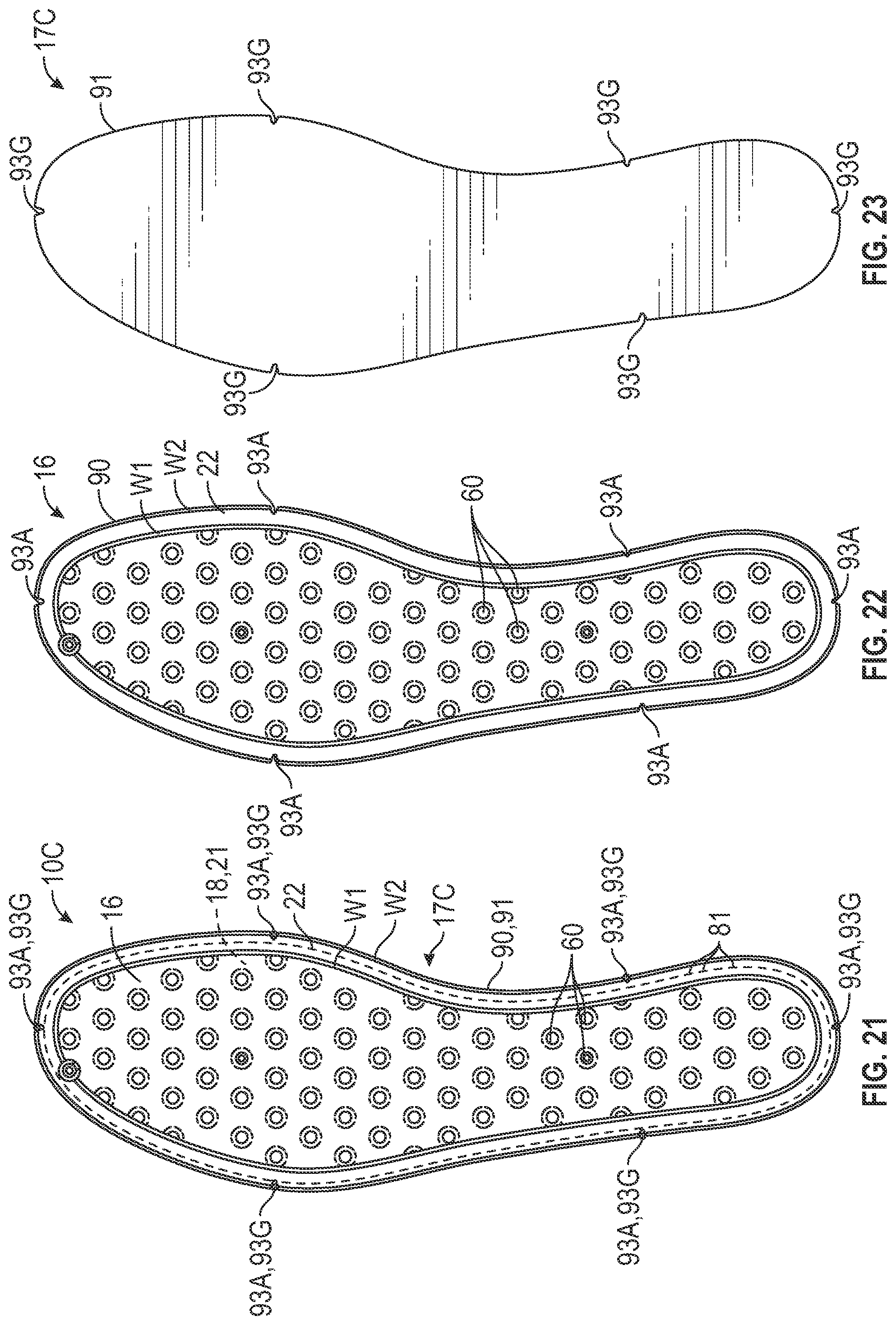 Patent US12310449 Figure 11 – Footwear strobel with bladder having grooved flange and method of manufacturing
