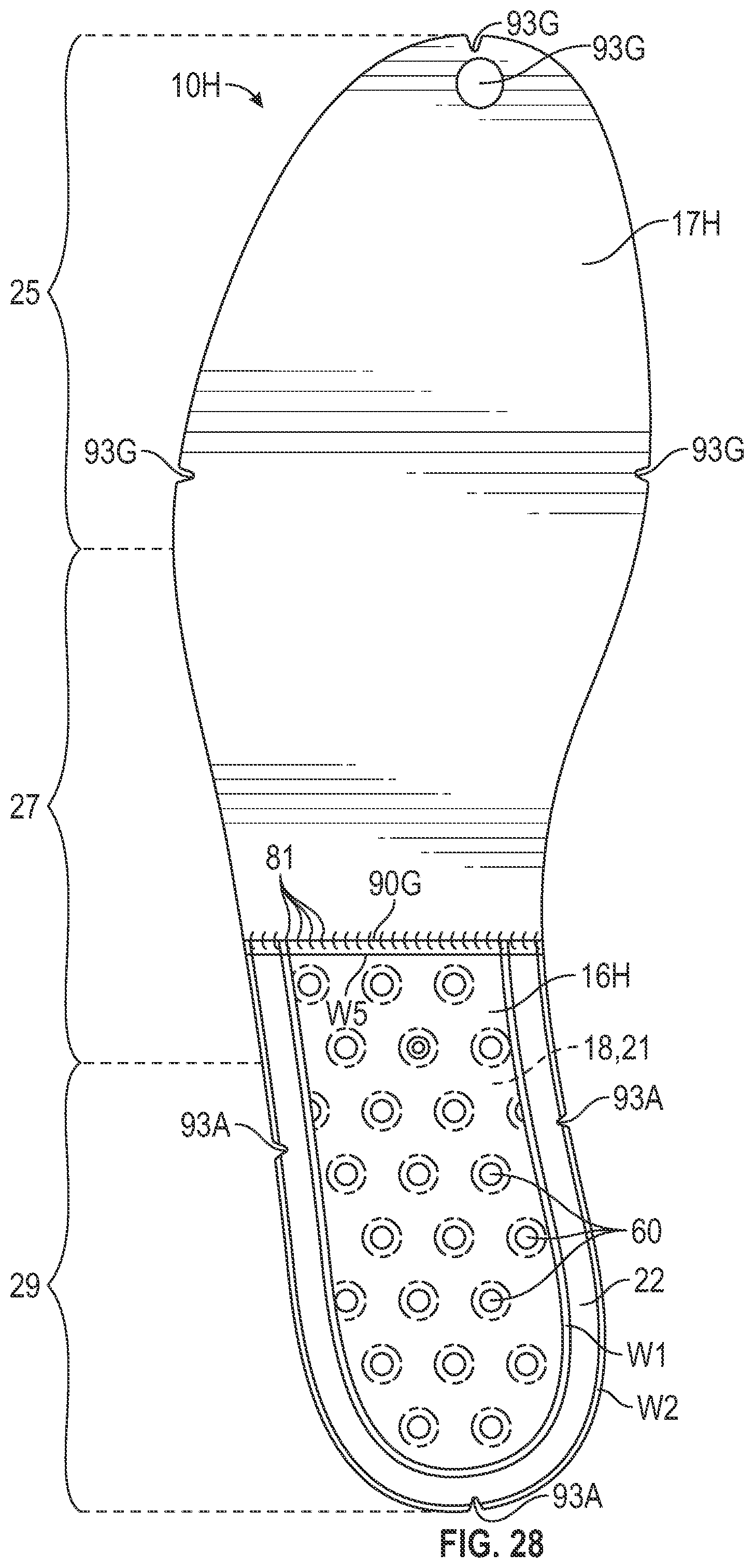 Patent US12310449 Figure 16 – Footwear strobel with bladder having grooved flange and method of manufacturing