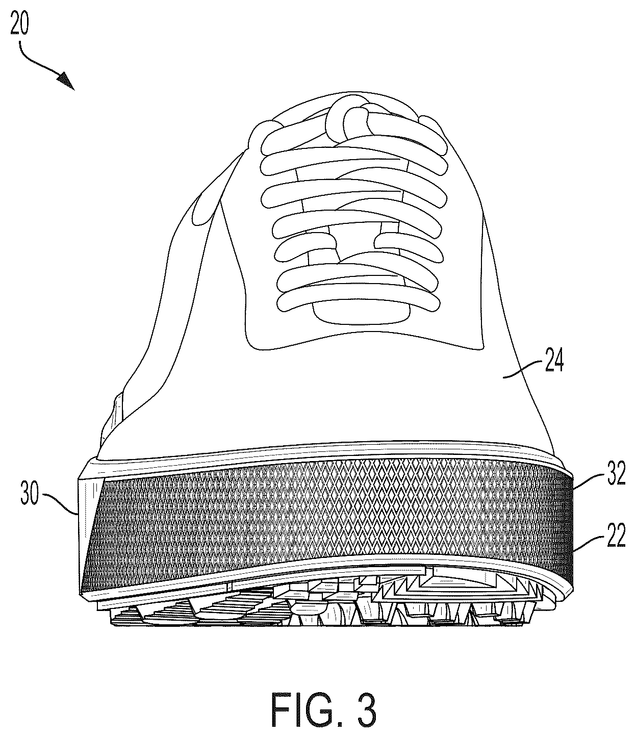 Patent US12310451 Figure 3 – Shoe having pluralities of lugs