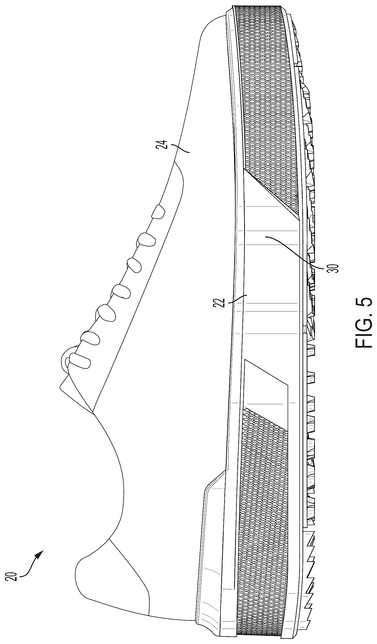 Patent US12310451 Figure 5 – Shoe having pluralities of lugs