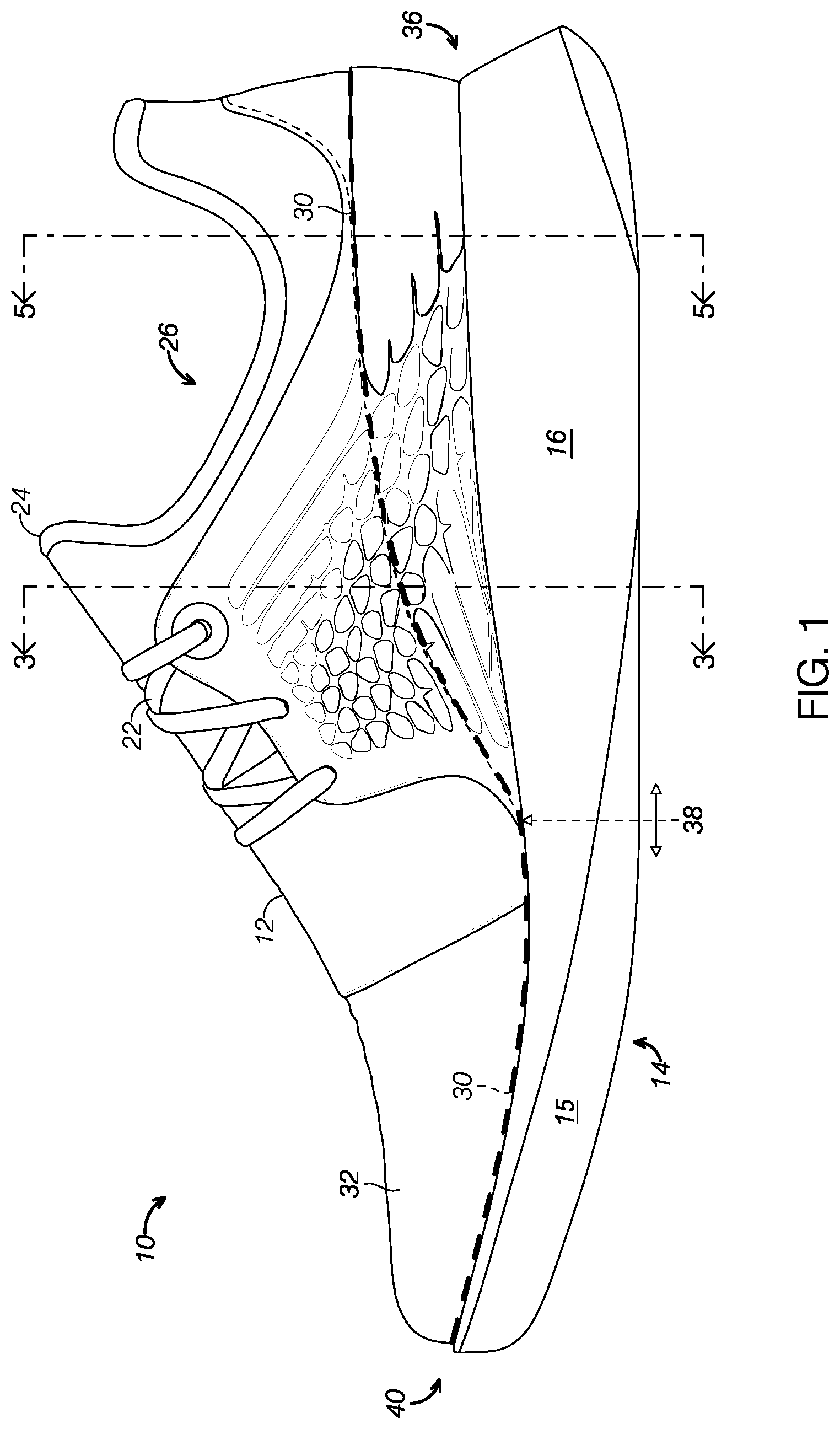 Patent US12310452 Figure 1 – Footwear having a suspended elastic membrane