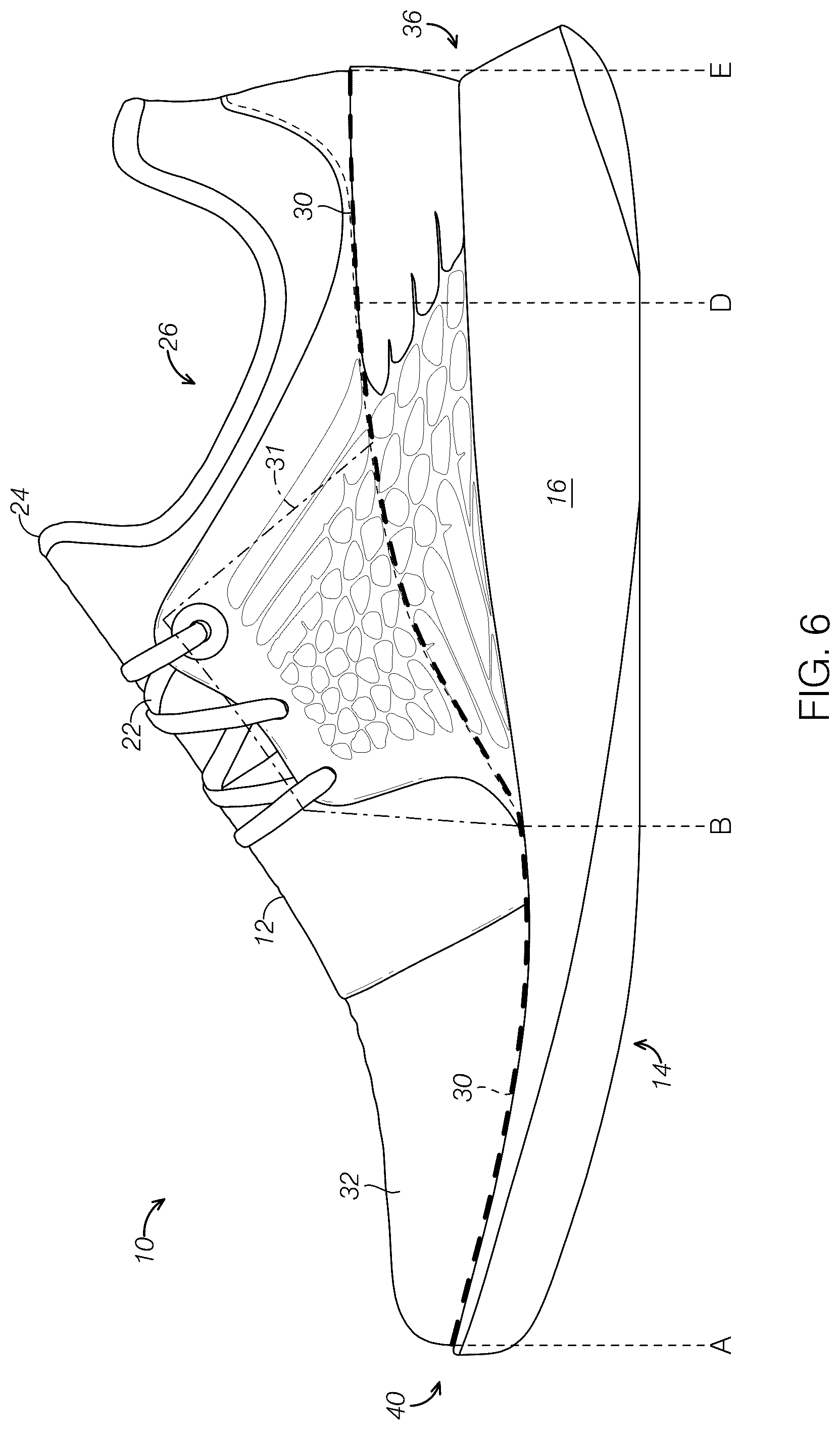 Patent US12310452 Figure 5 – Footwear having a suspended elastic membrane