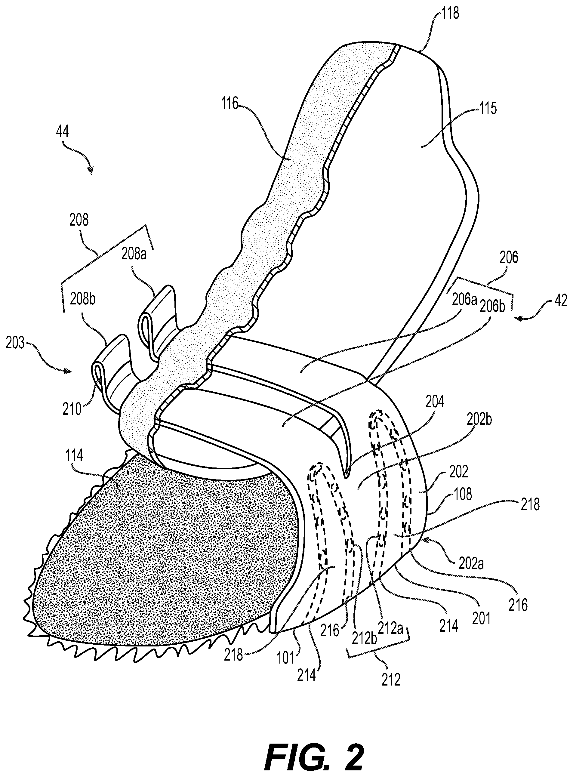 Patent US12310454 Figure 2 – Article of footwear including a support flap