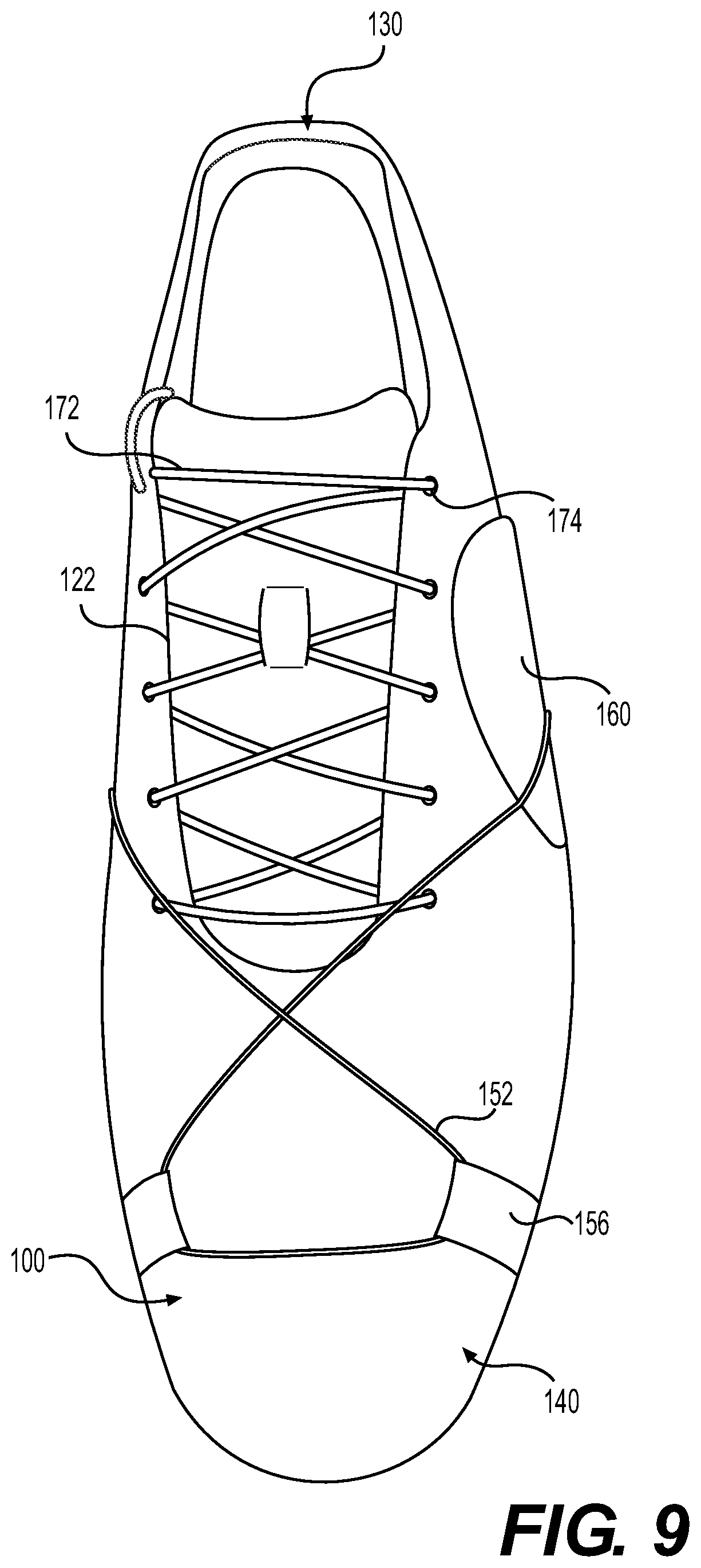 Patent US12310458 Figure 9 – Article of footwear with closure system