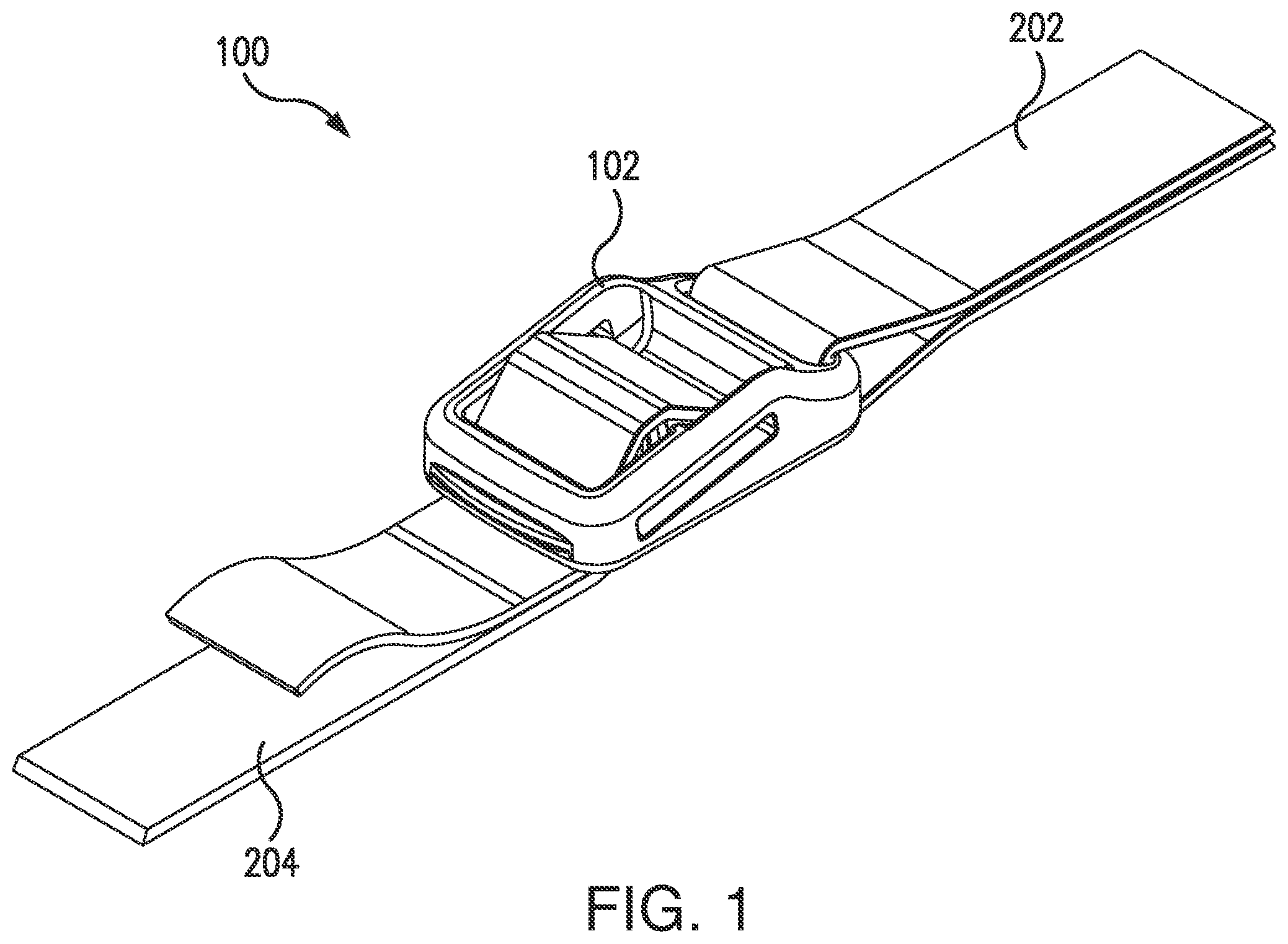 Patent US12310461 Figure 1 – Web strap buckle with locking mechanism
