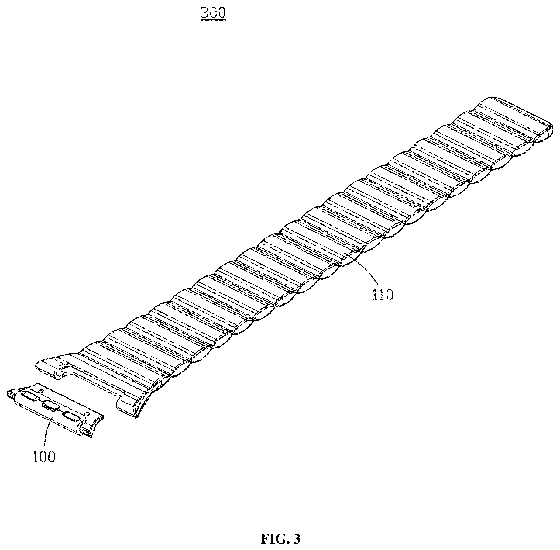 Patent US12310467 Figure 3 – Connector applied to watchband, watchband and watch