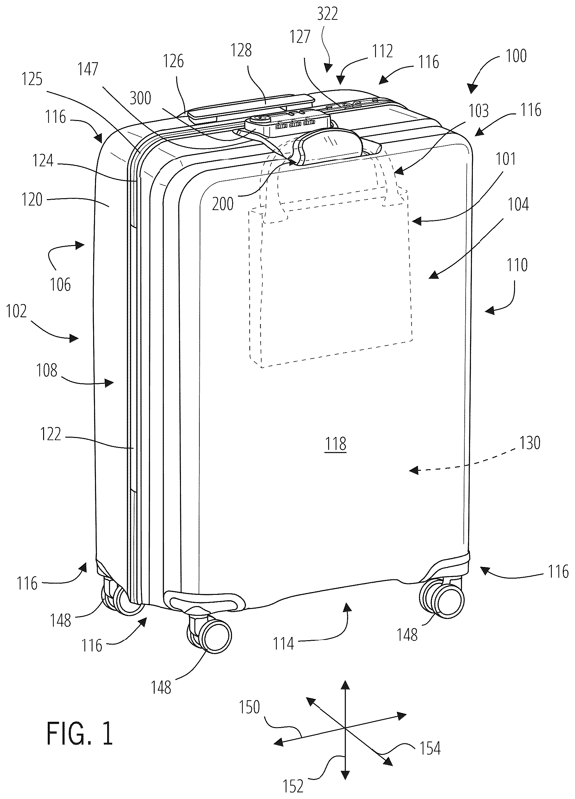 Patent US12310476 Figure 1 – Luggage article attachment member