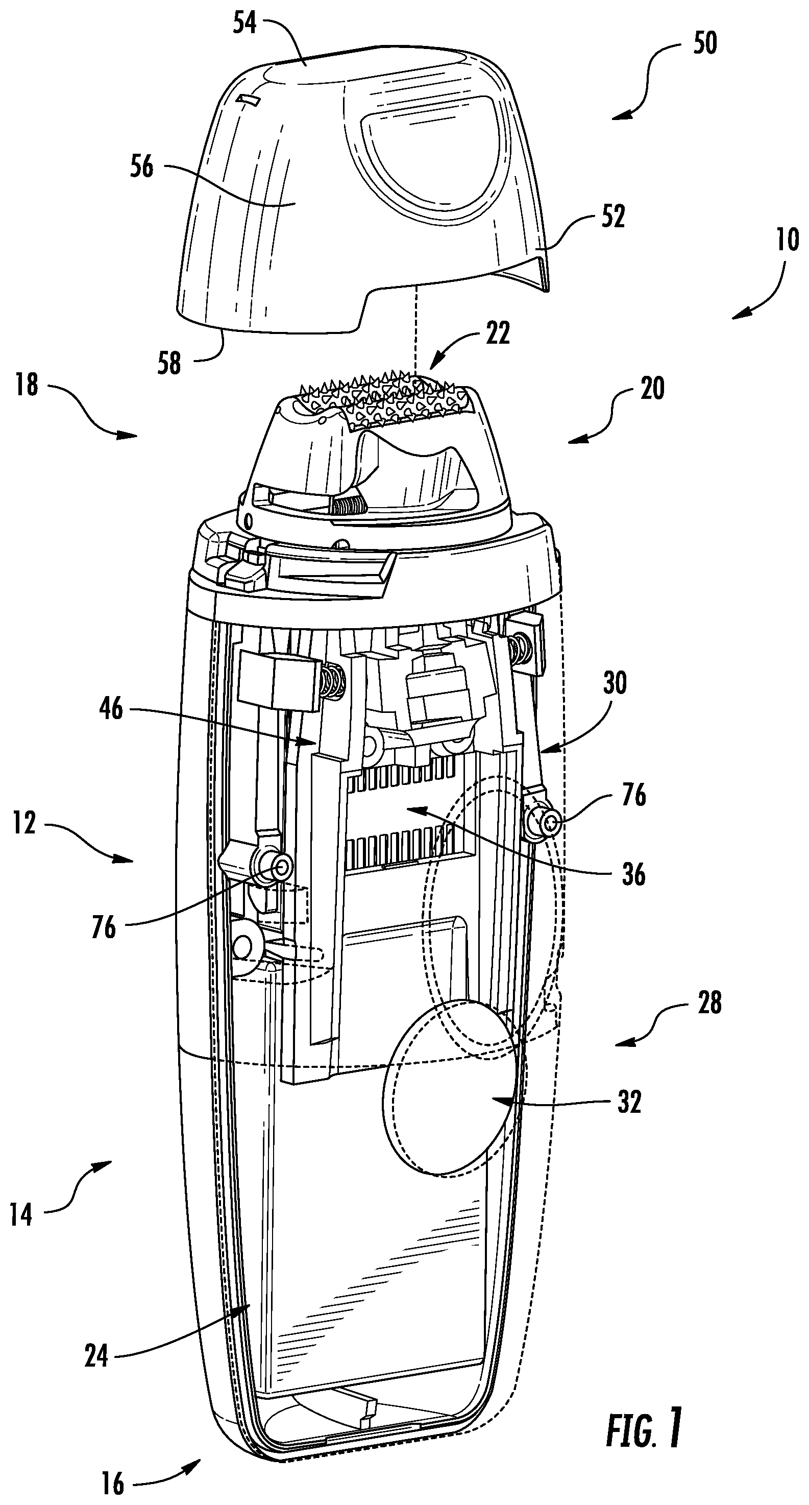 Patent US12310482 Figure 1 – Handheld treatment apparatus with cartridge assembly locking features