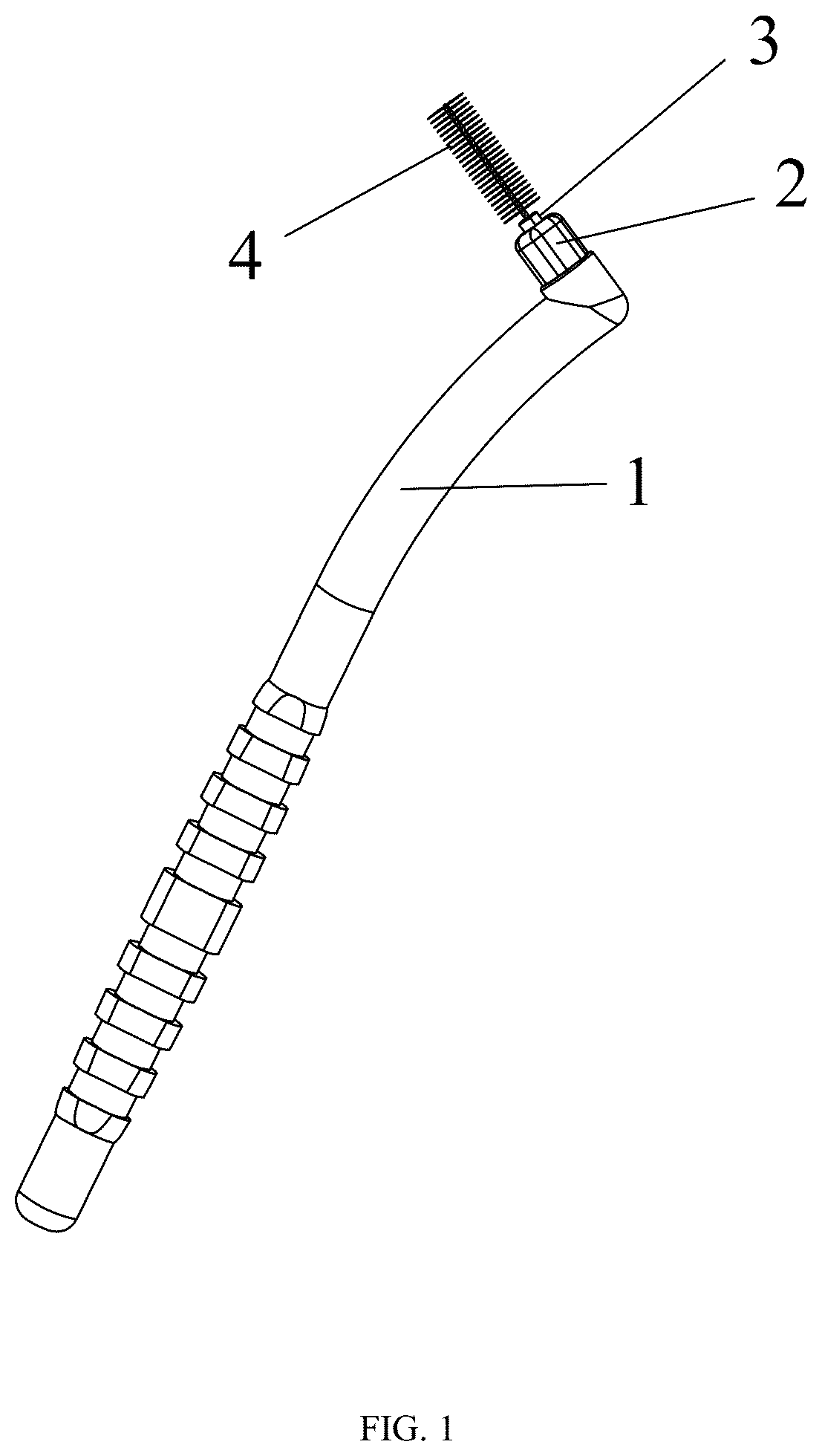 Patent US12310489 Figure 1 – Interdental brush with replaceable brush body with core and manufacturing method thereof