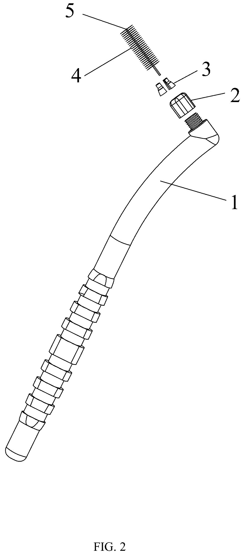 Patent US12310489 Figure 2 – Interdental brush with replaceable brush body with core and manufacturing method thereof