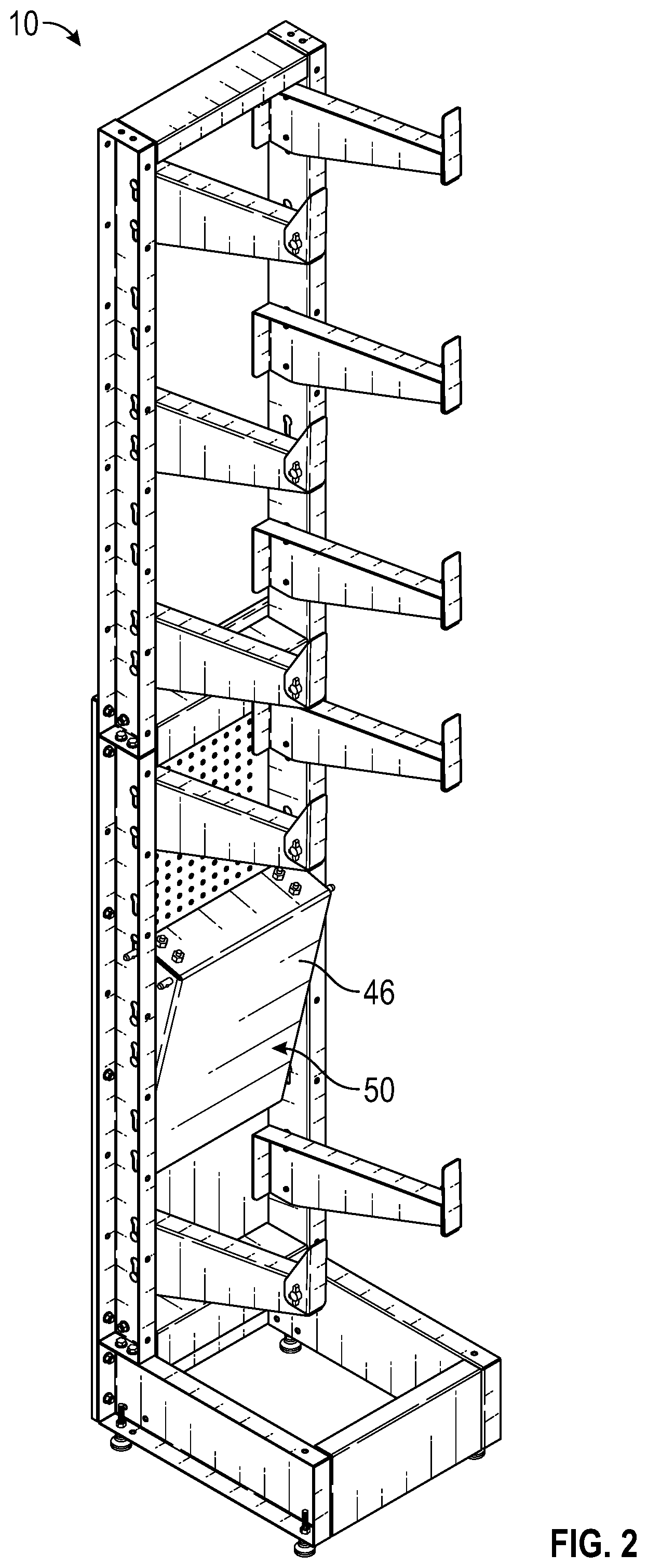 Patent US12310494 Figure 2 – Freestanding ladder storage rack