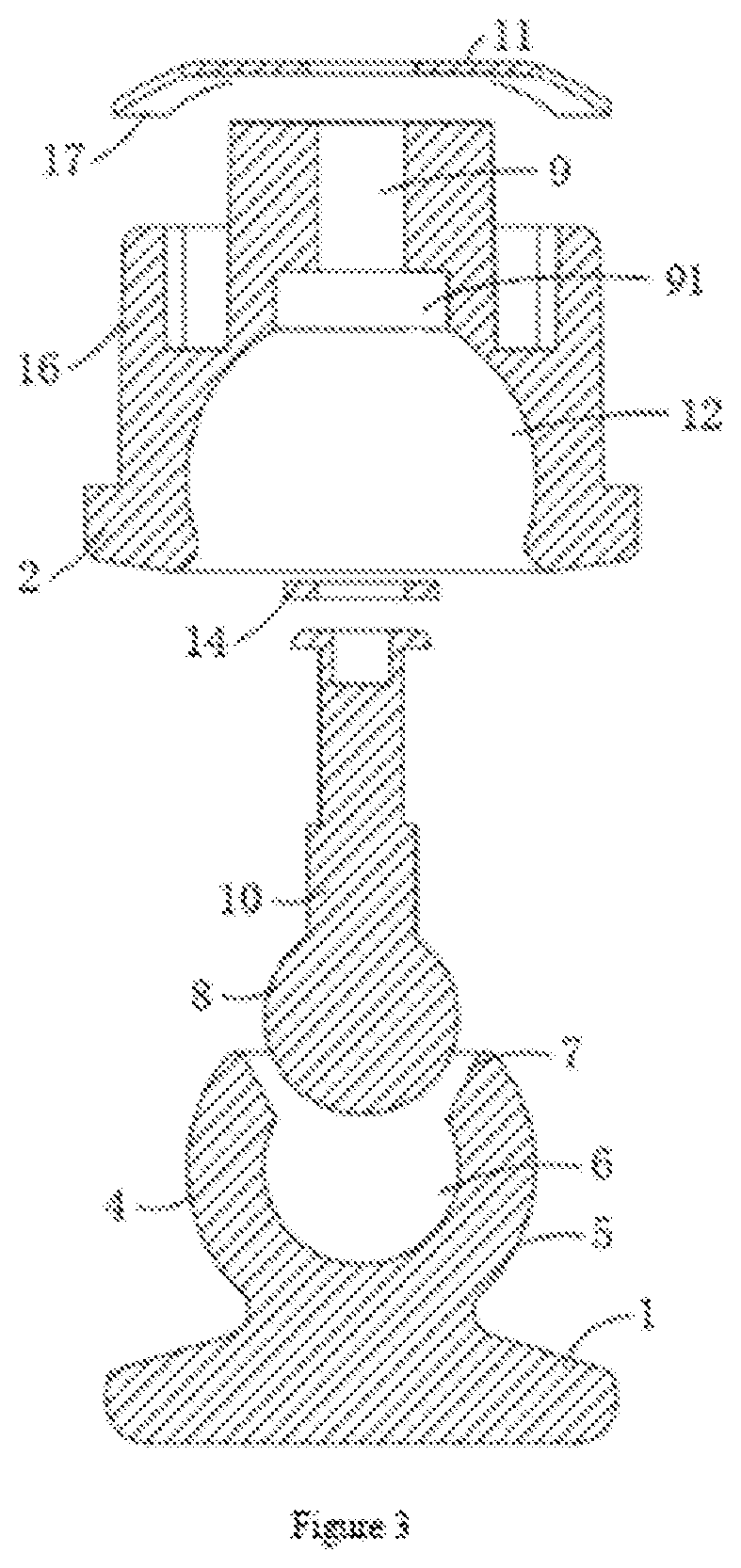 Patent US12310498 Figure 3 – Universal leveling connector with double spherical structures