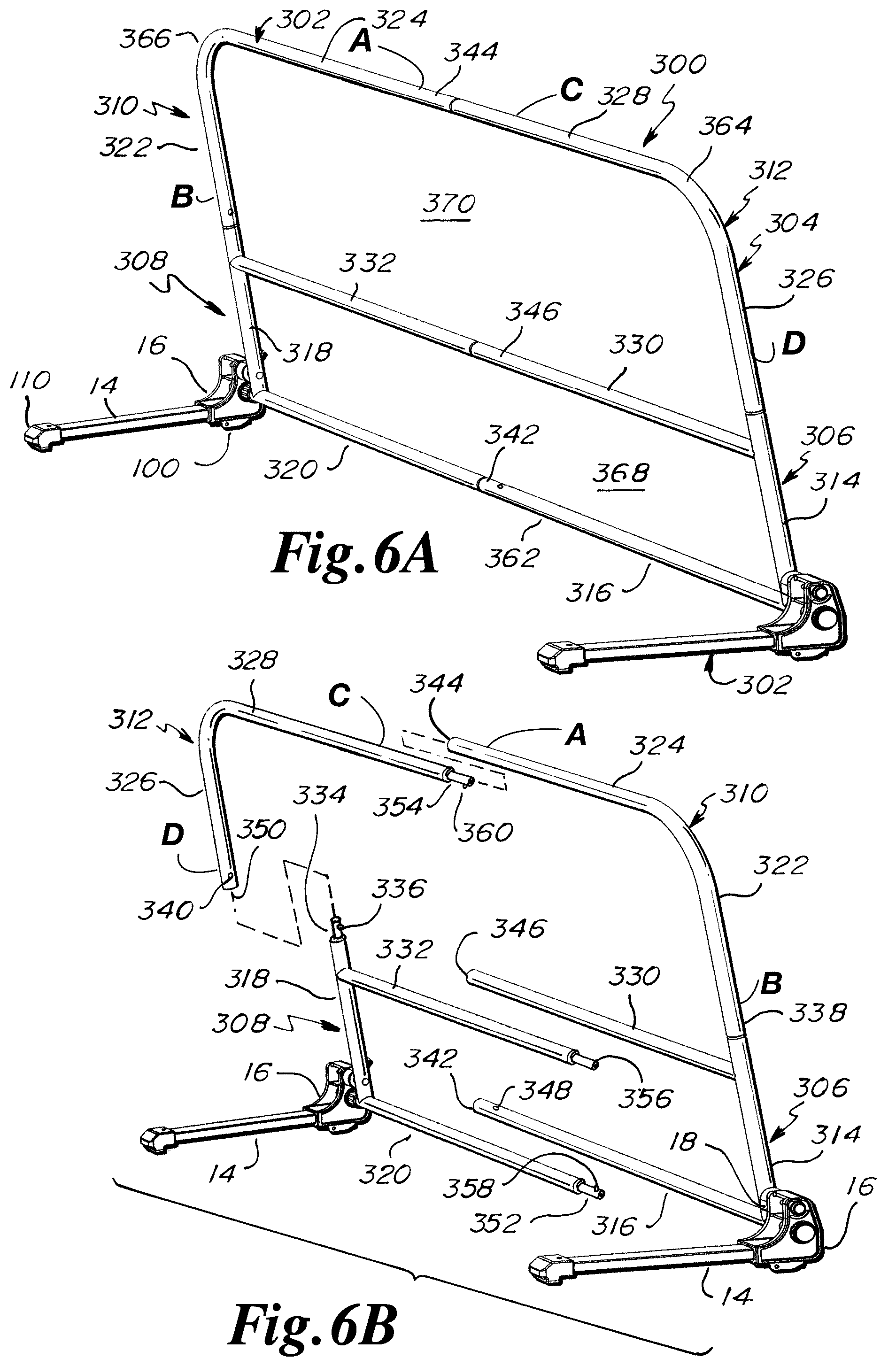 Patent US12310505 Figure 6 – Bed rail having rotating seat for guard frame