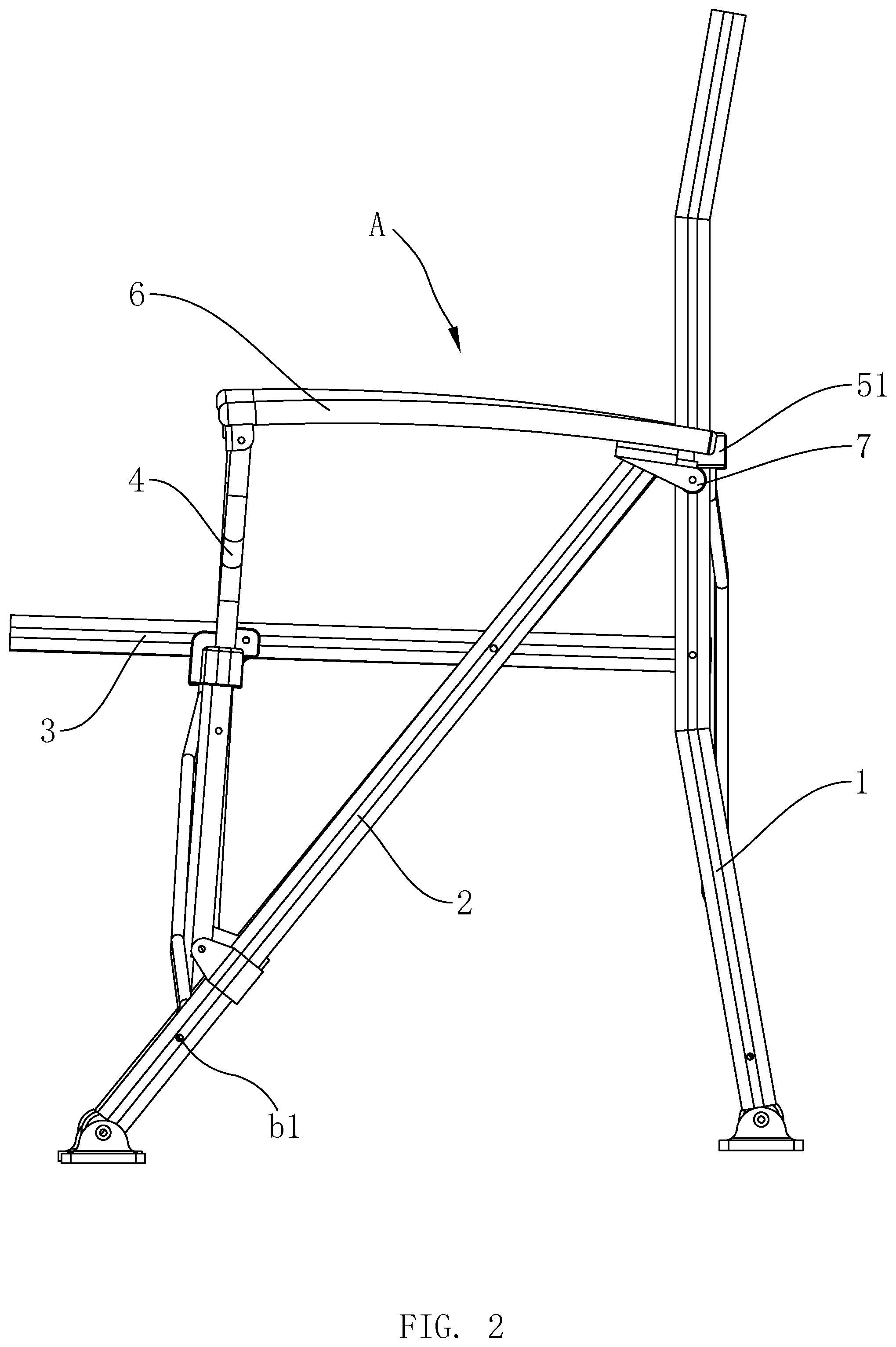 Patent US12310511 Figure 2 – Foldable chair frame with armrests