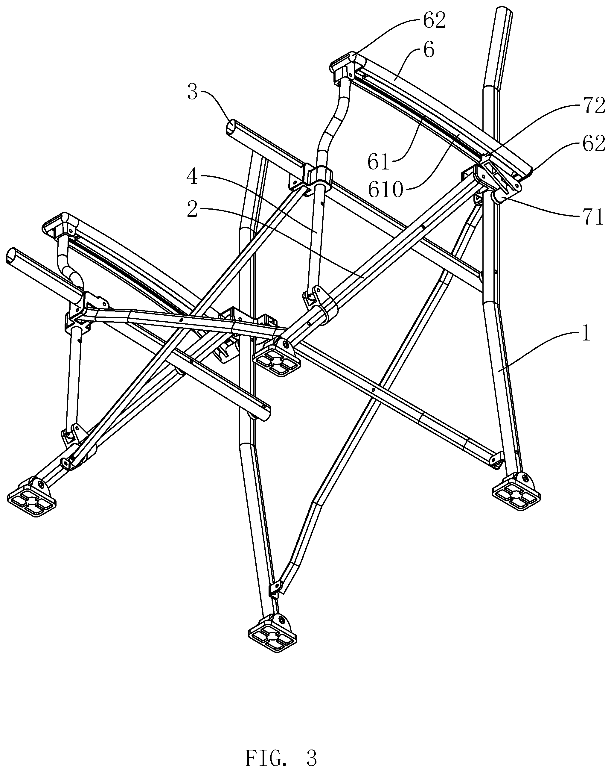 Patent US12310511 Figure 3 – Foldable chair frame with armrests