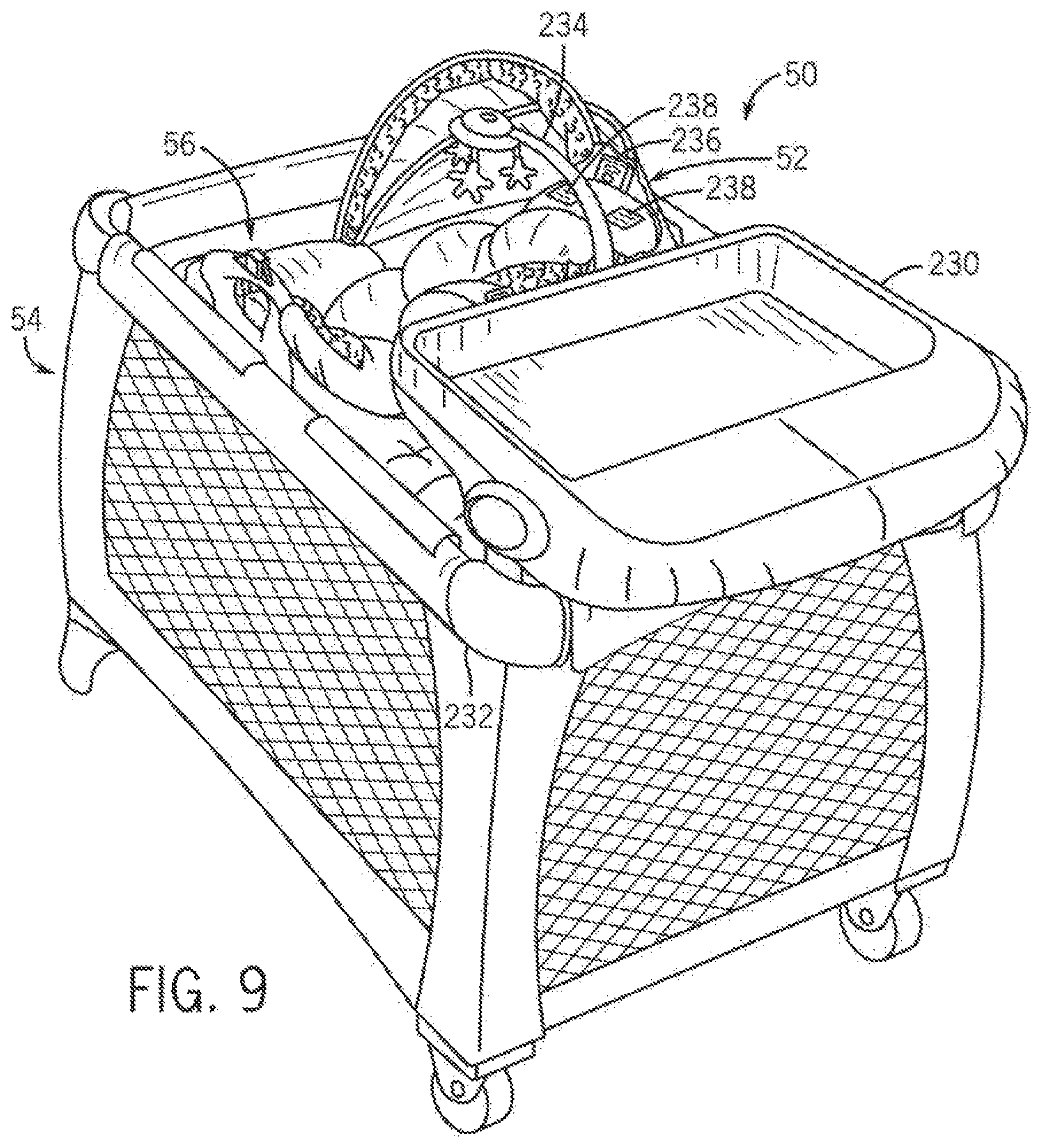 Patent US12310514 Figure 10 – Child containment system with multiple infant support modes