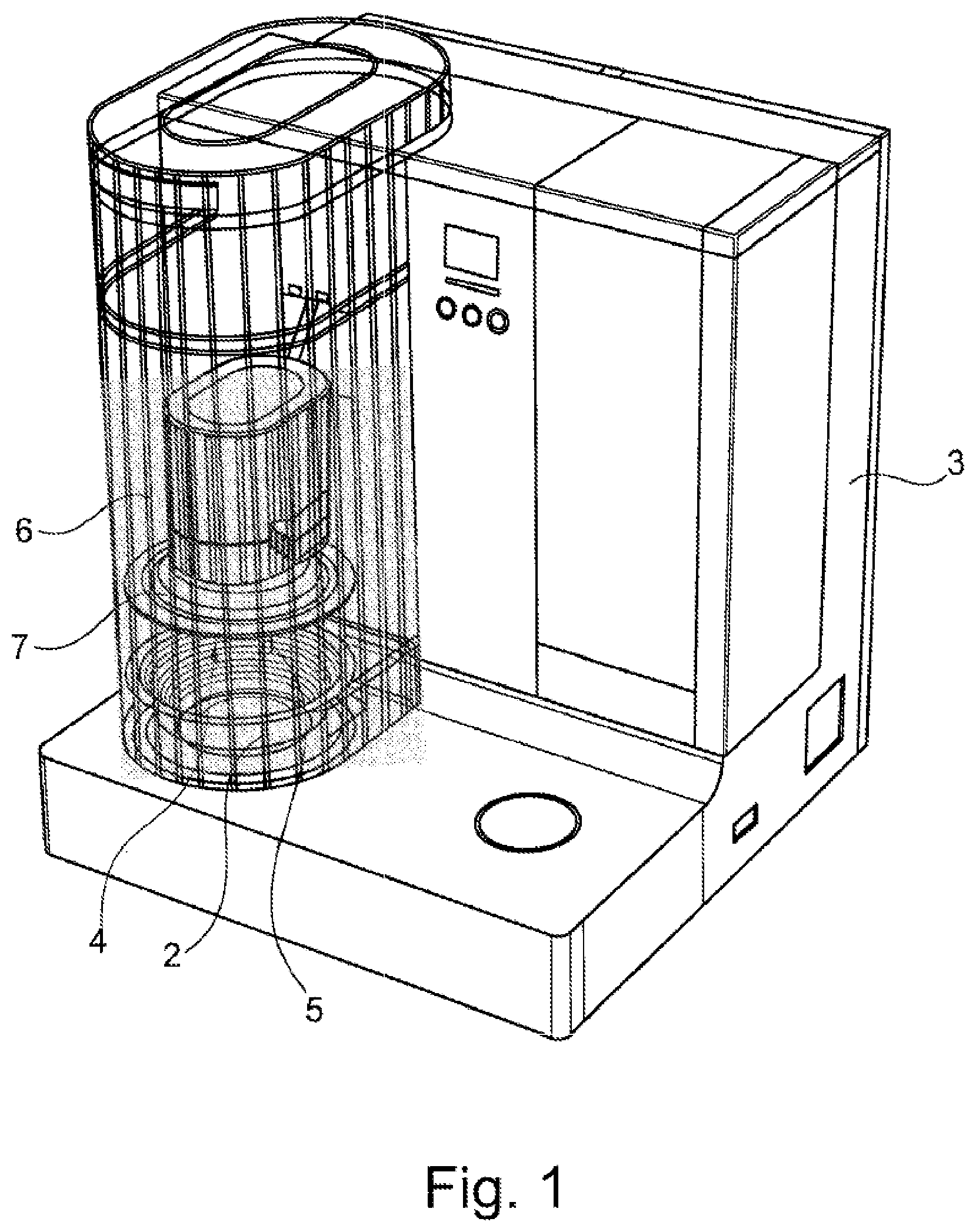 Patent US12310522 Figure 1 – Device and method for preparing foods arranged in a vessel