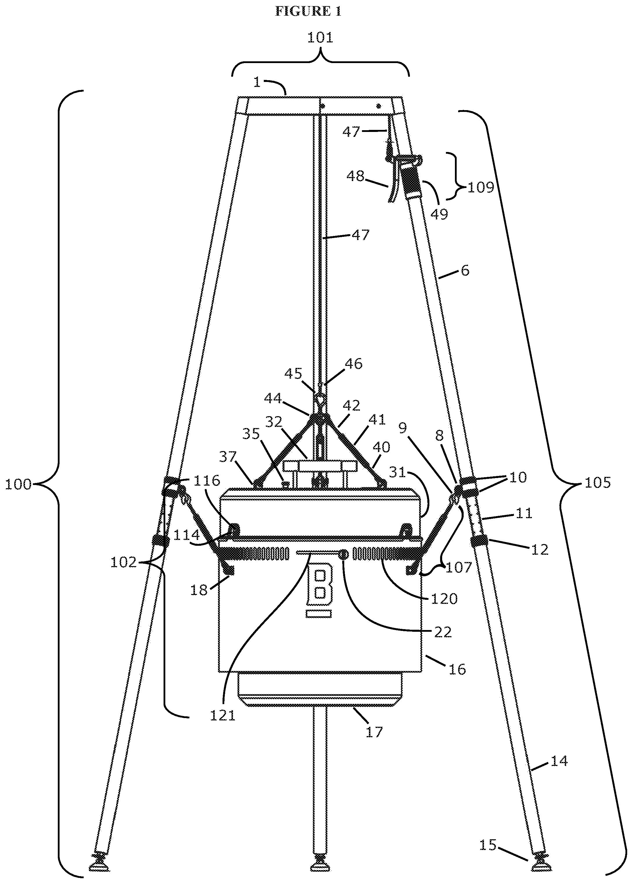 Patent US12310533 Figure 1 – Modular grill and burn barrel
