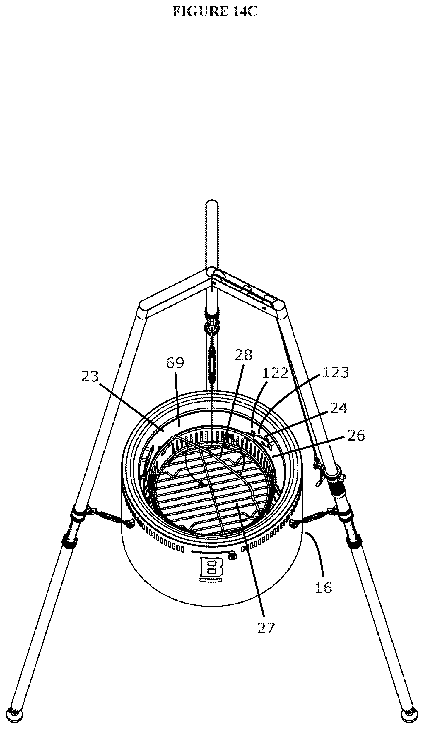 Patent US12310533 Figure 19 – Modular grill and burn barrel