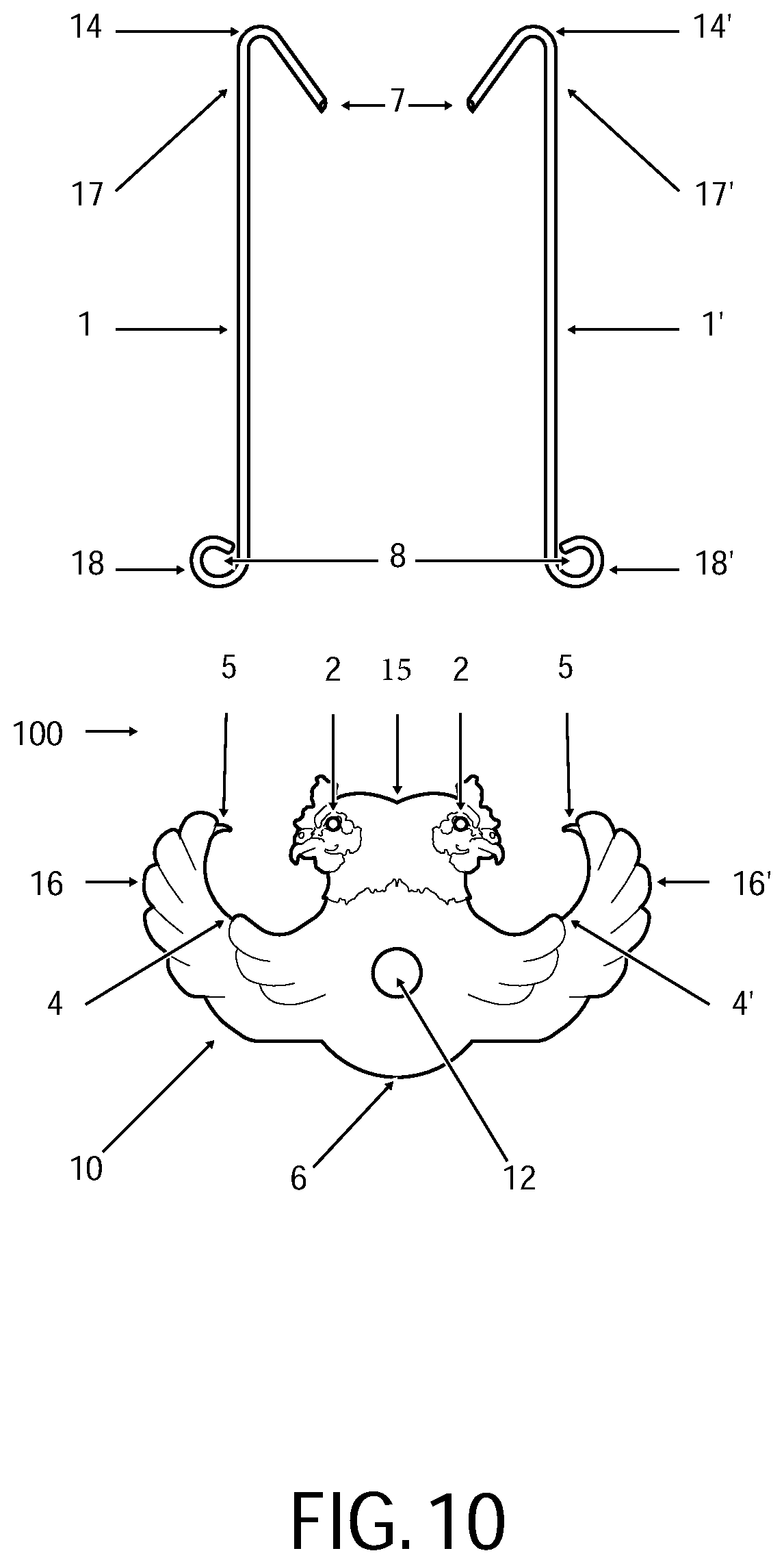 Patent US12310536 Figure 10 – Retaining device for trussing and cooking fowl