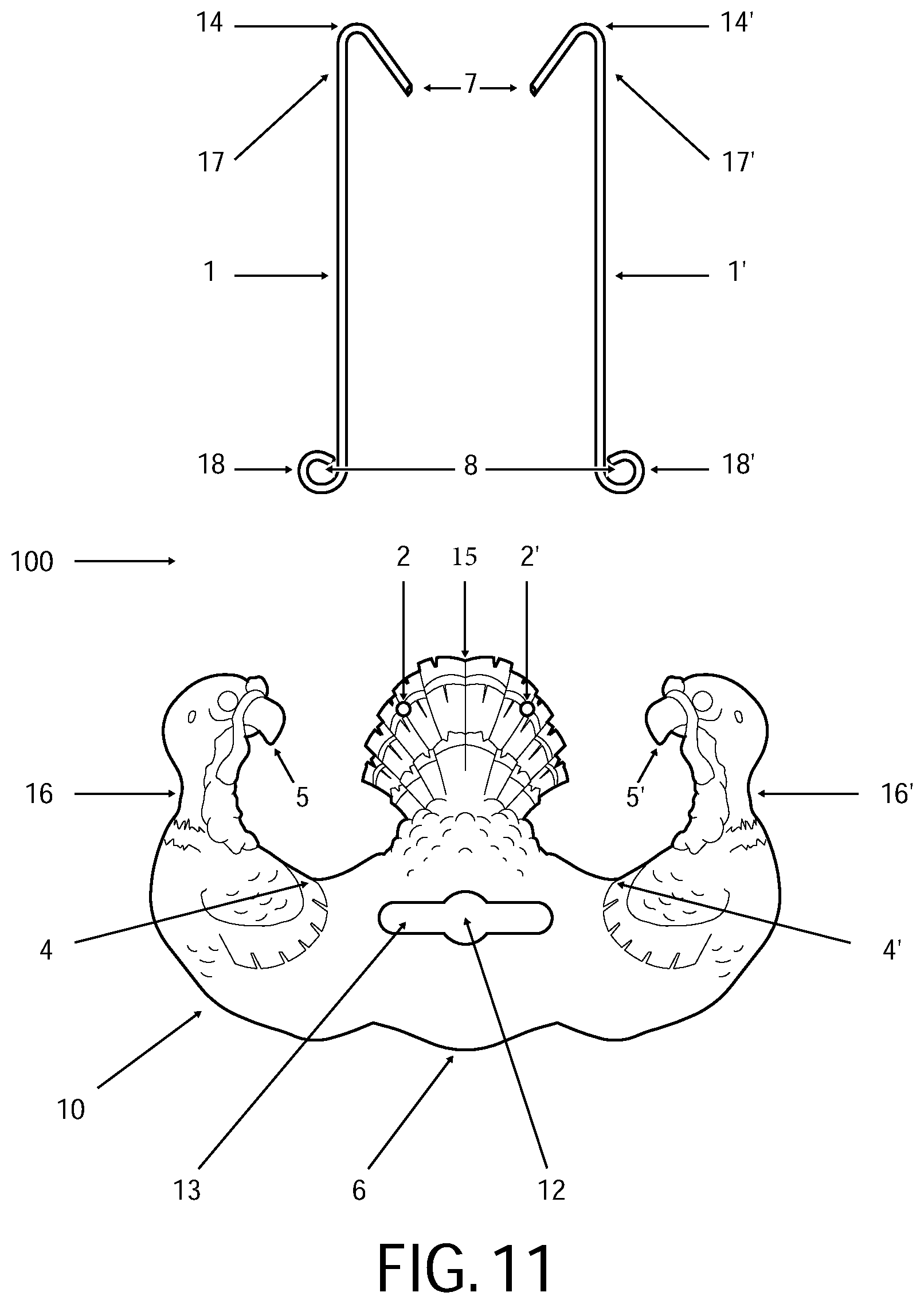 Patent US12310536 Figure 11 – Retaining device for trussing and cooking fowl