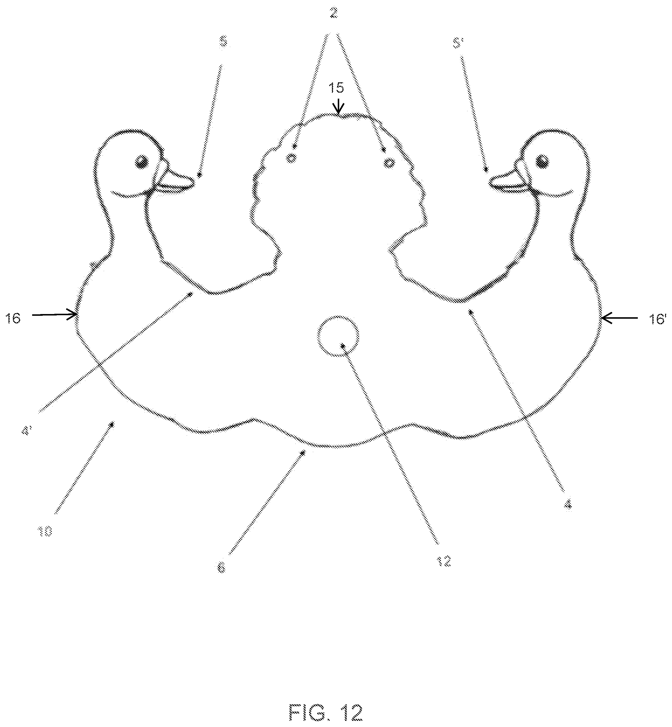 Patent US12310536 Figure 12 – Retaining device for trussing and cooking fowl