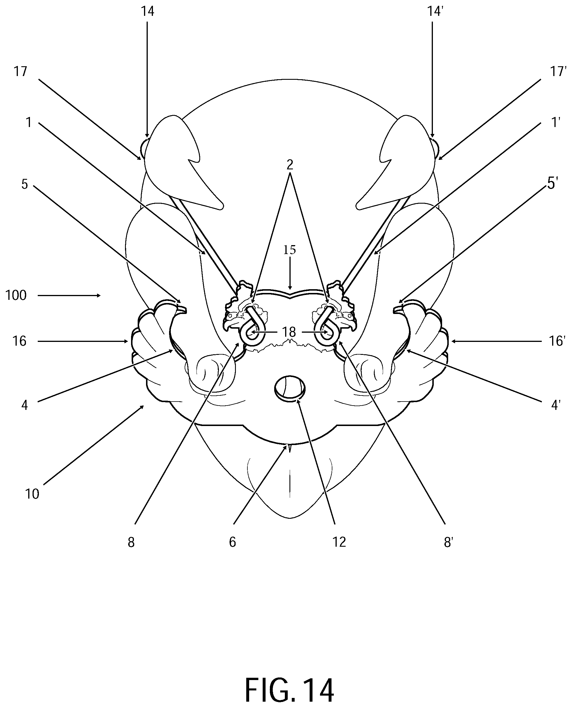 Patent US12310536 Figure 14 – Retaining device for trussing and cooking fowl
