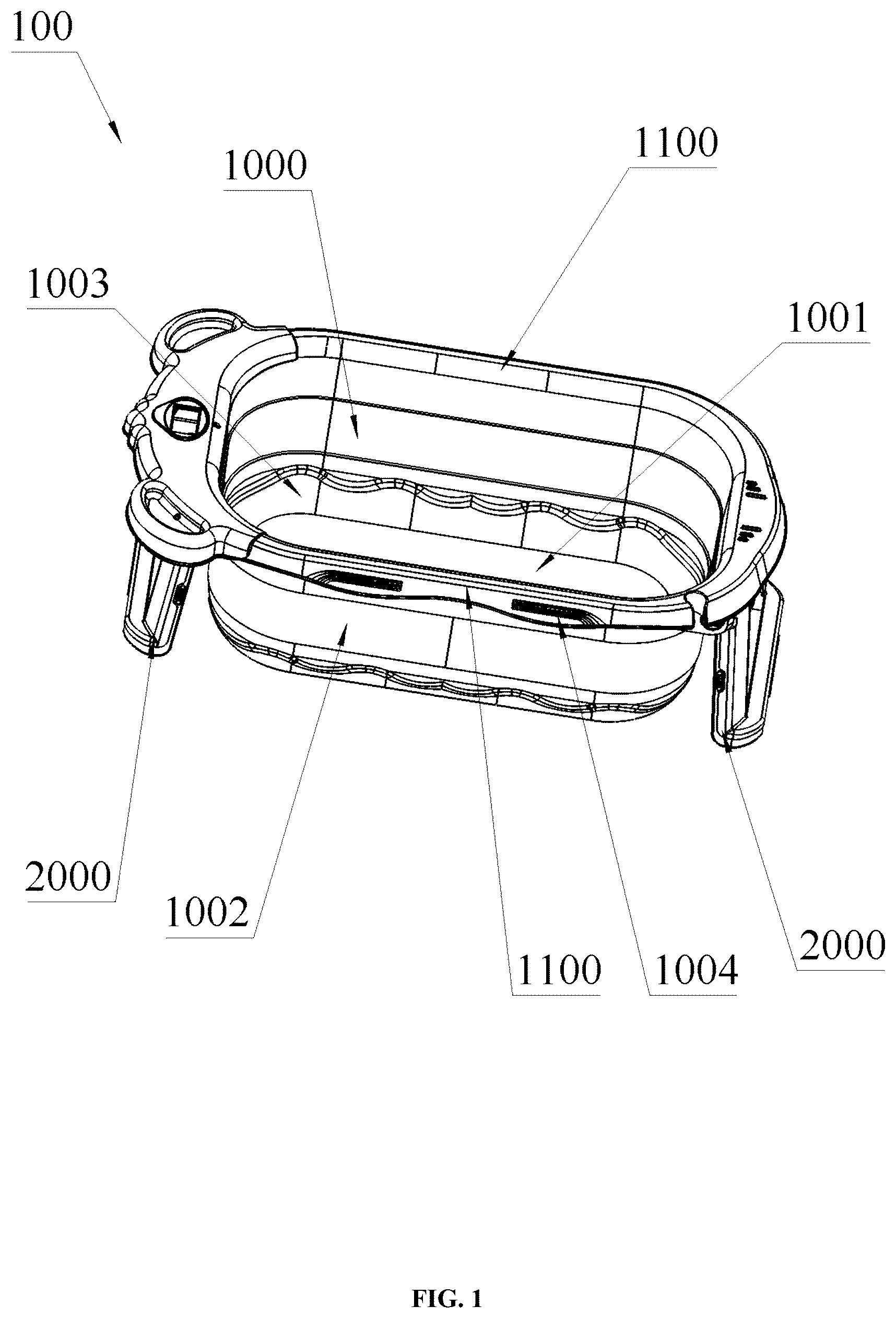 Patent US12310540 Figure 1 – Foldable baby bathtub