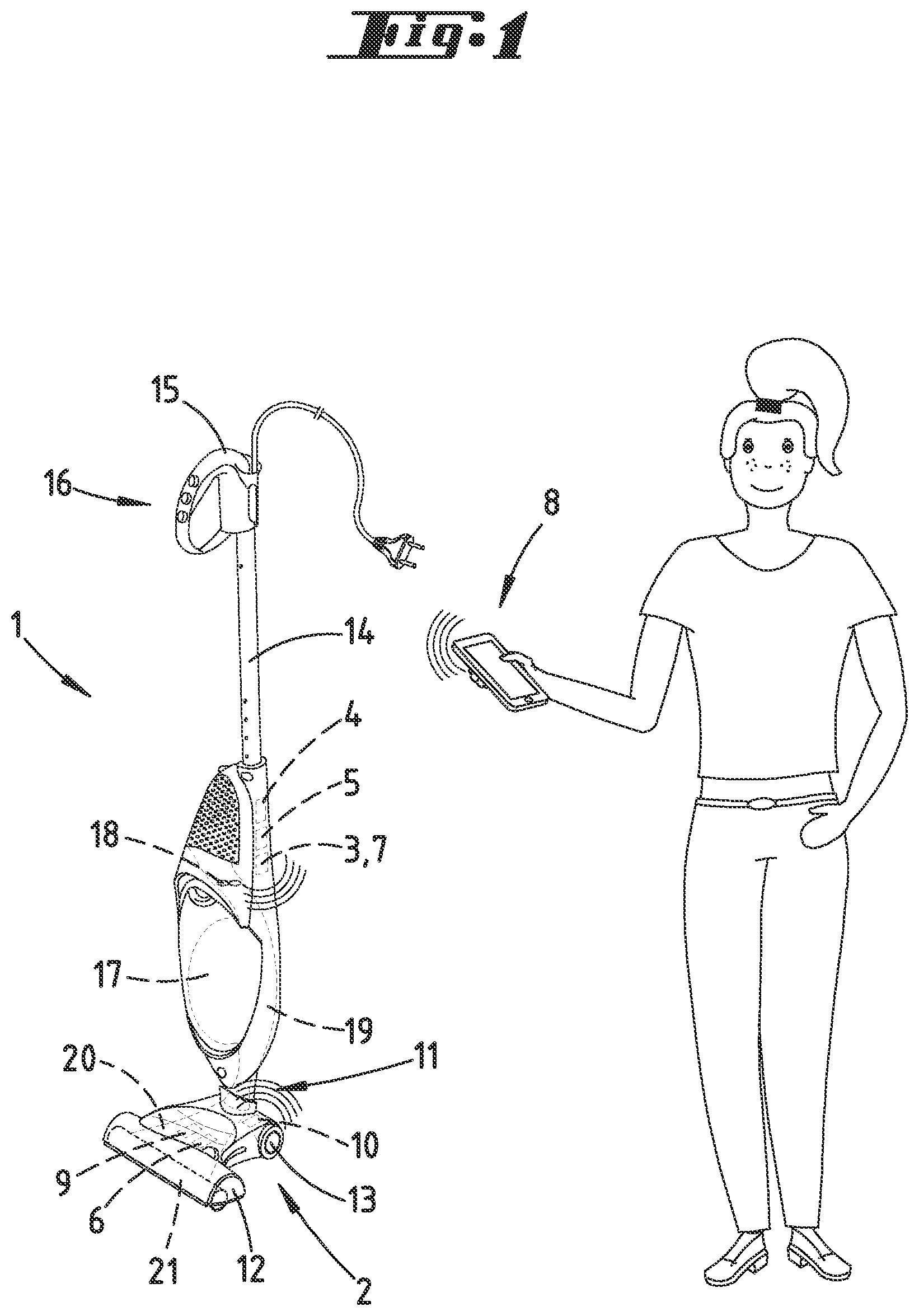 Patent US12310548 Figure 1 – Cleaning system comprising a base unit and at least one accessory device