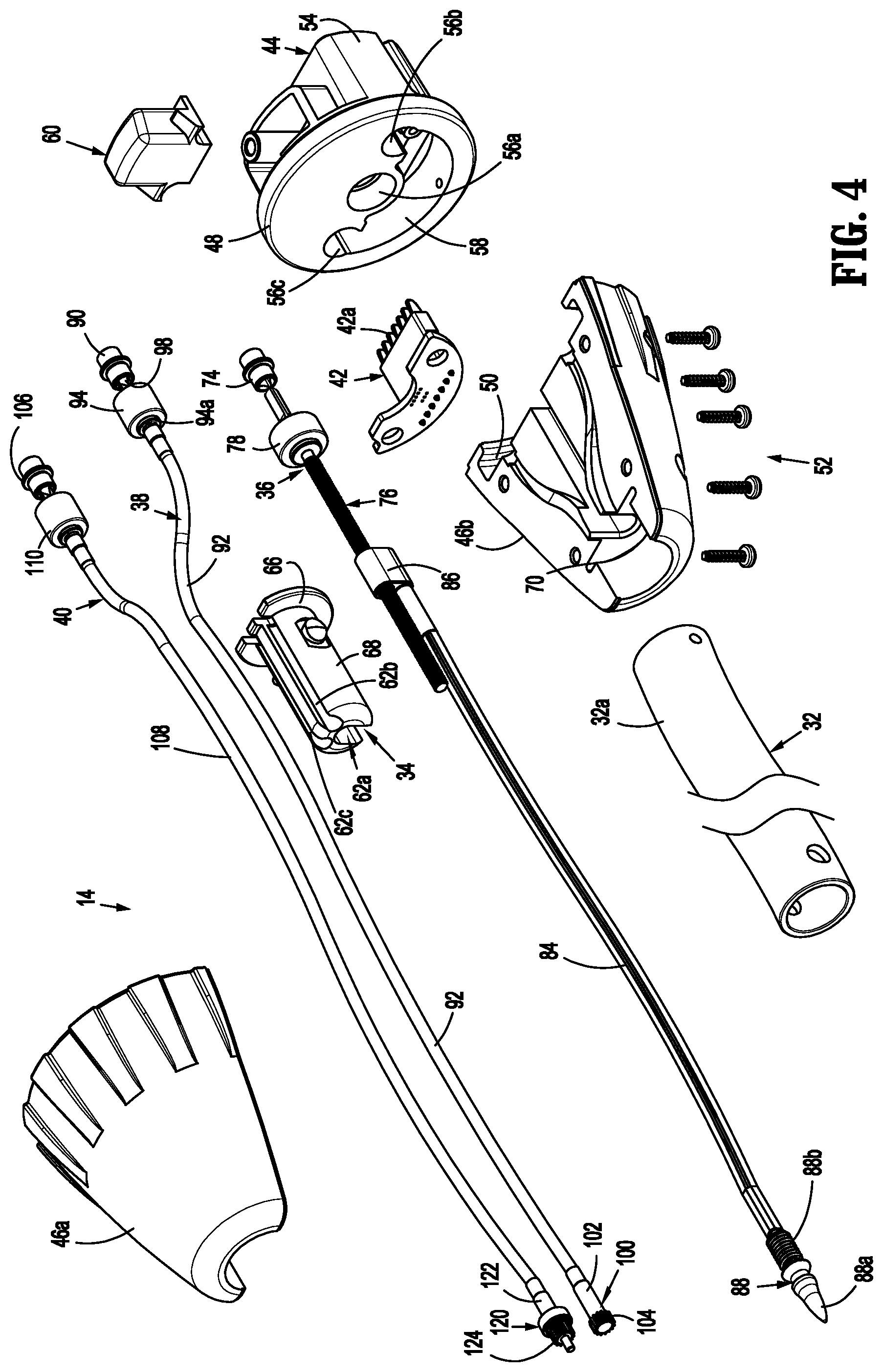 Patent US12310591 Figure 4 – Surgical stapling device with flexible shaft