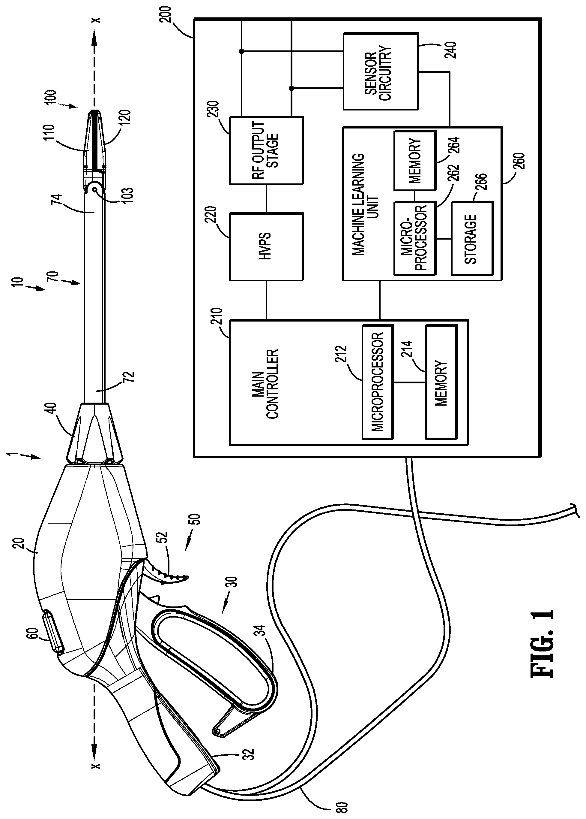 Patent US12310648 Figure 1 – Electrosurgical instruments including a jaw angle detection system