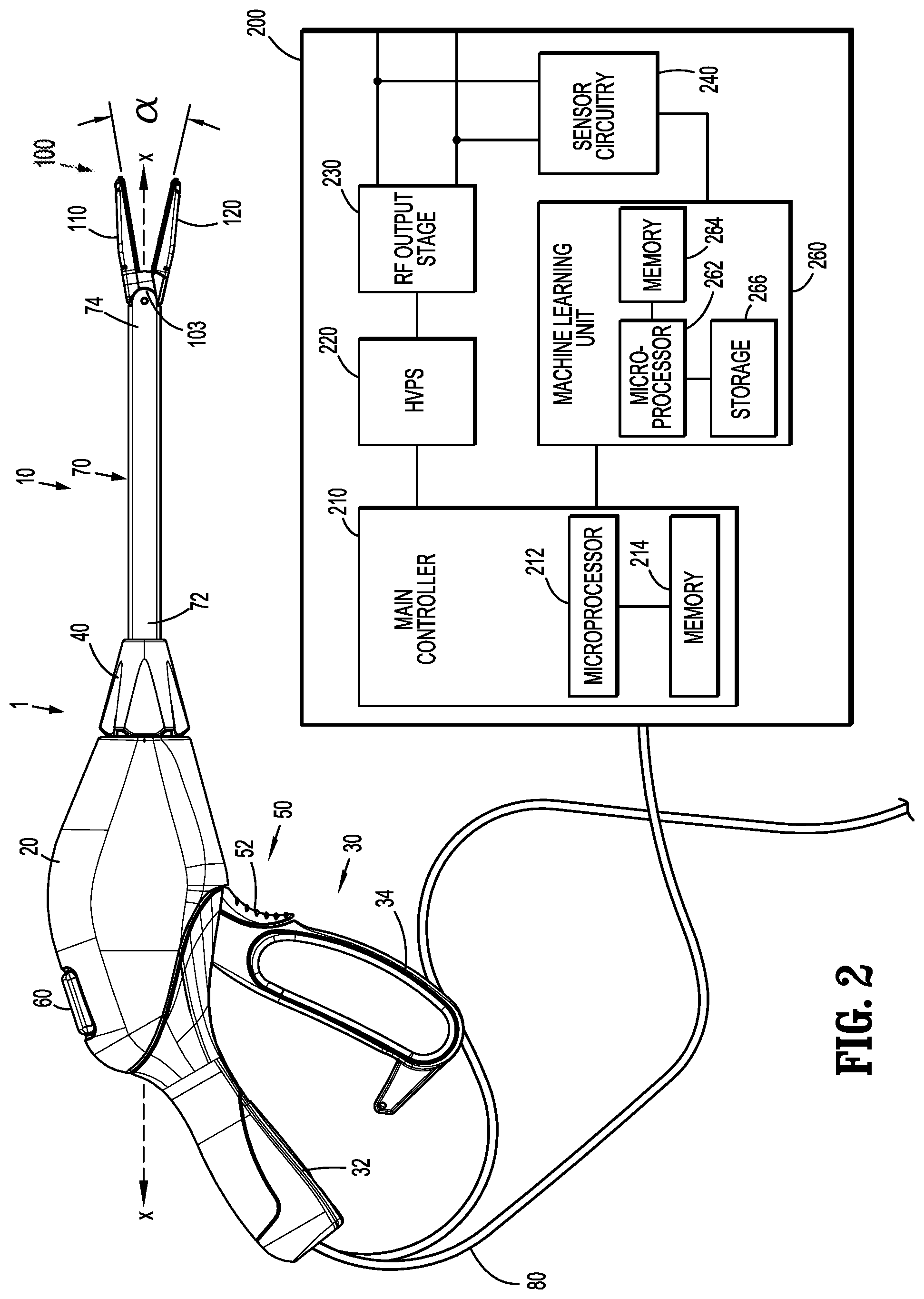 Patent US12310648 Figure 2 – Electrosurgical instruments including a jaw angle detection system