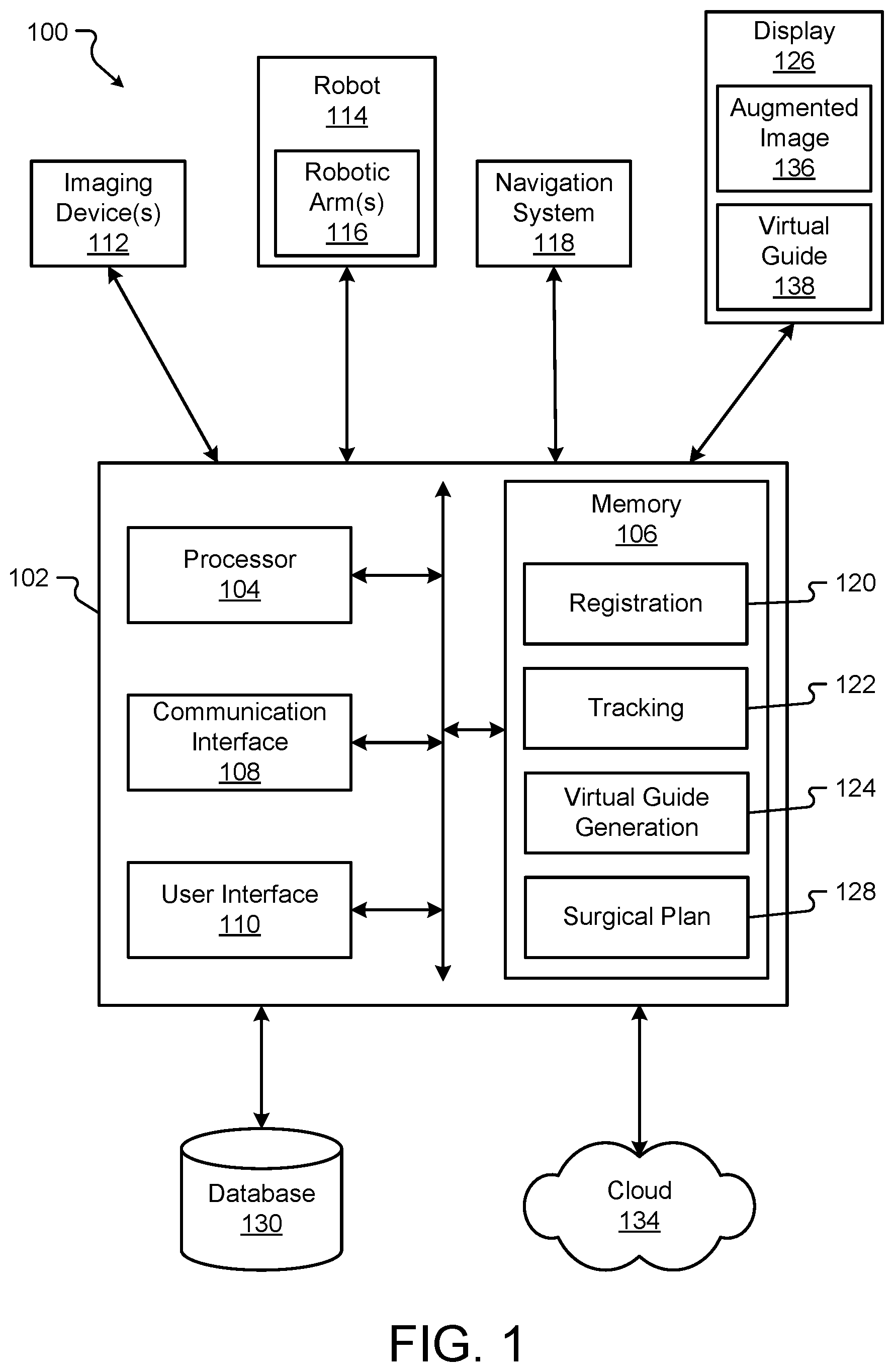 Patent US12310666 Figure 1 – Systems, methods, and devices for performing a surgical procedure using a virtual guide