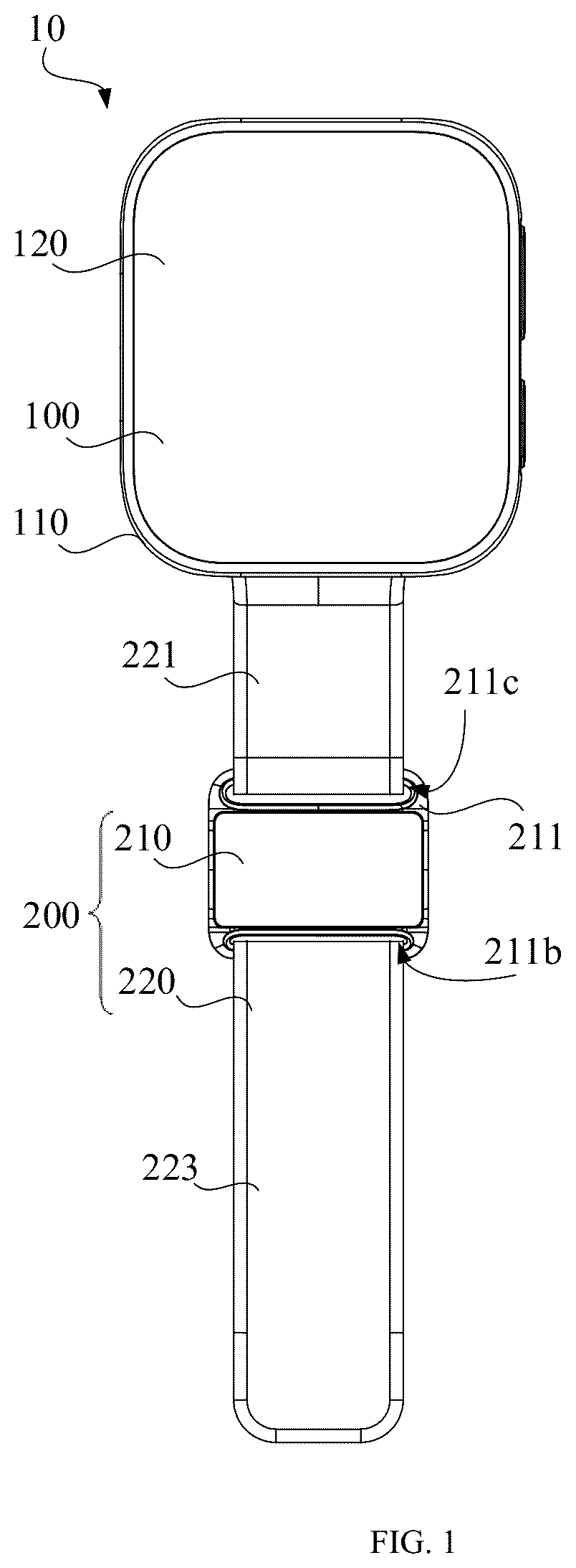 Patent US12310702 Figure 1 – Blood pressure measurement module, strap assembly, and wearable device