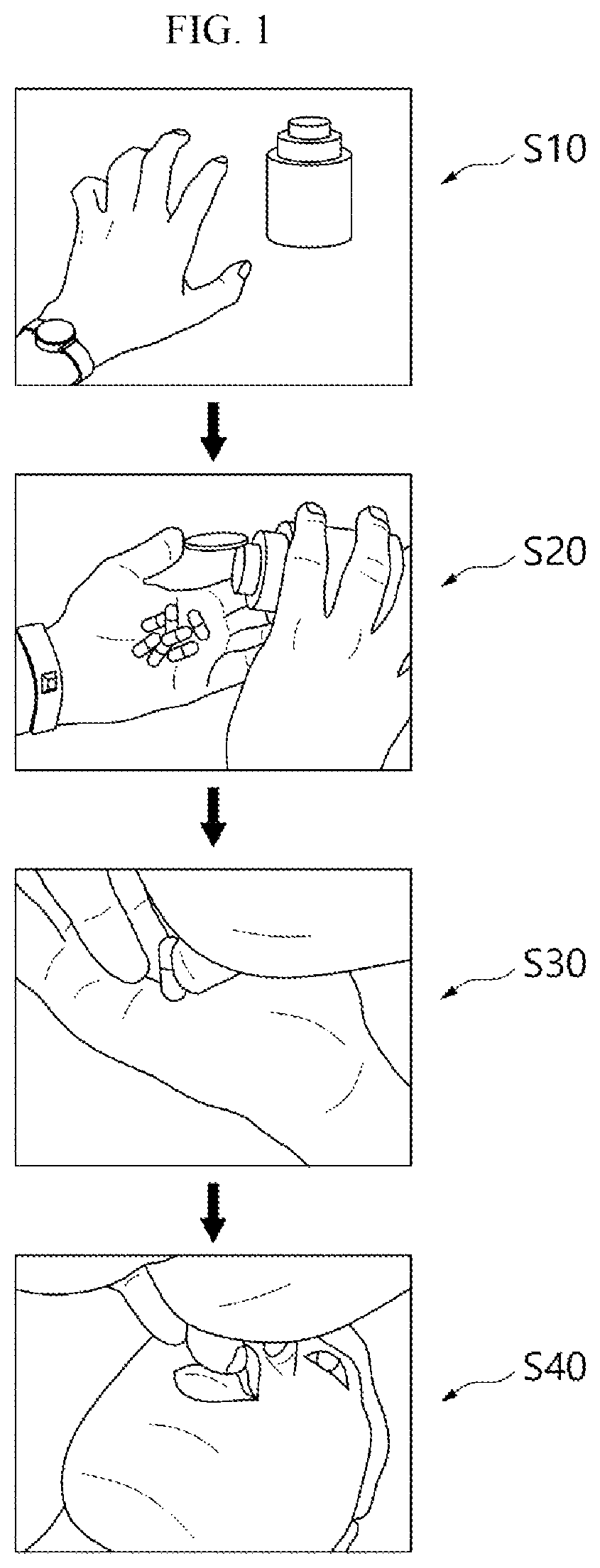 Patent US12310745 Figure 1 – Method for determining whether medication has been administered and server using same