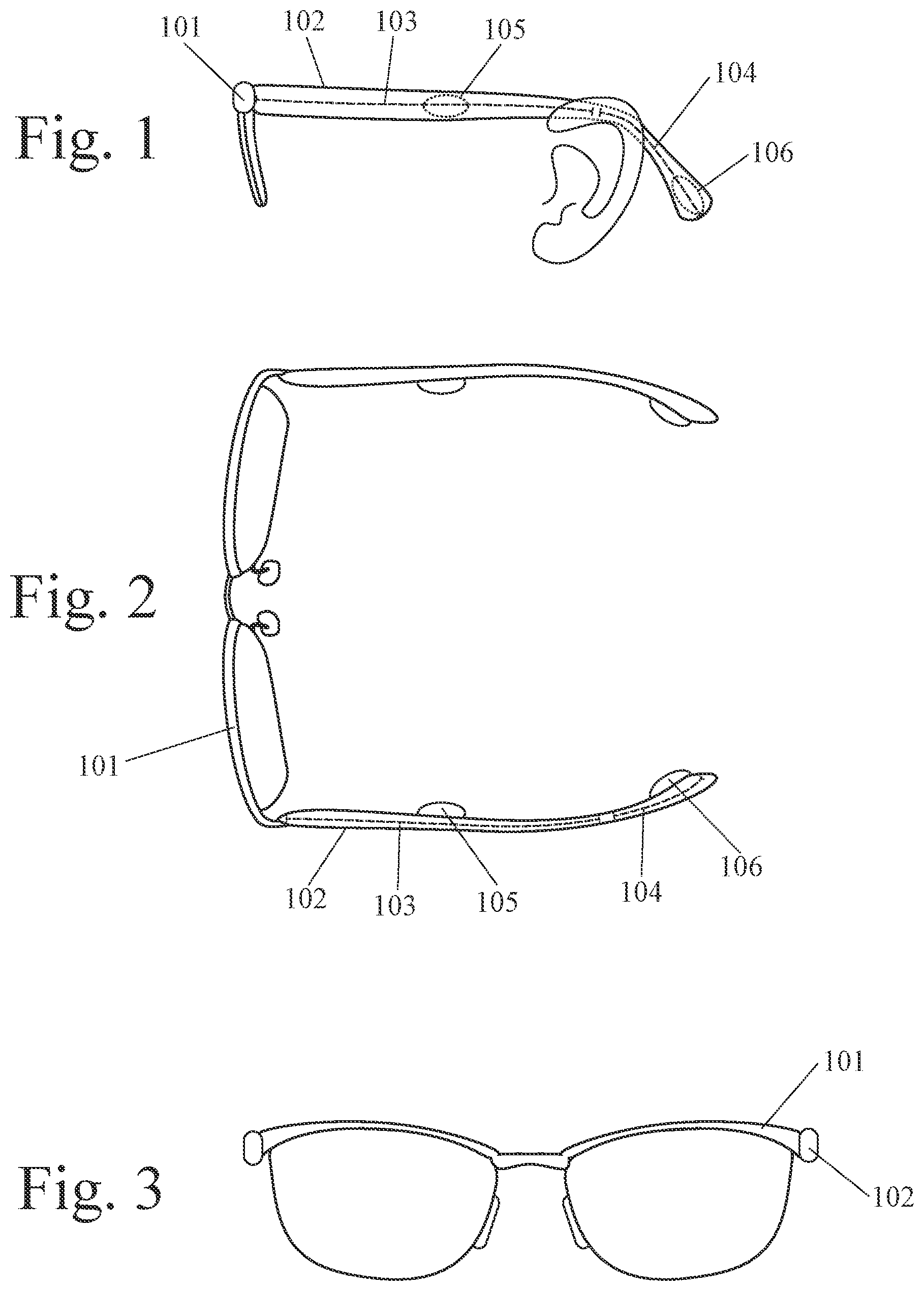 Patent US12310749 Figure 1 – Eyewear (eyeglasses) with electrodes (EEG sensors) for prediction and/or detection of health events or use as a brain-to-computer interface (BCI)