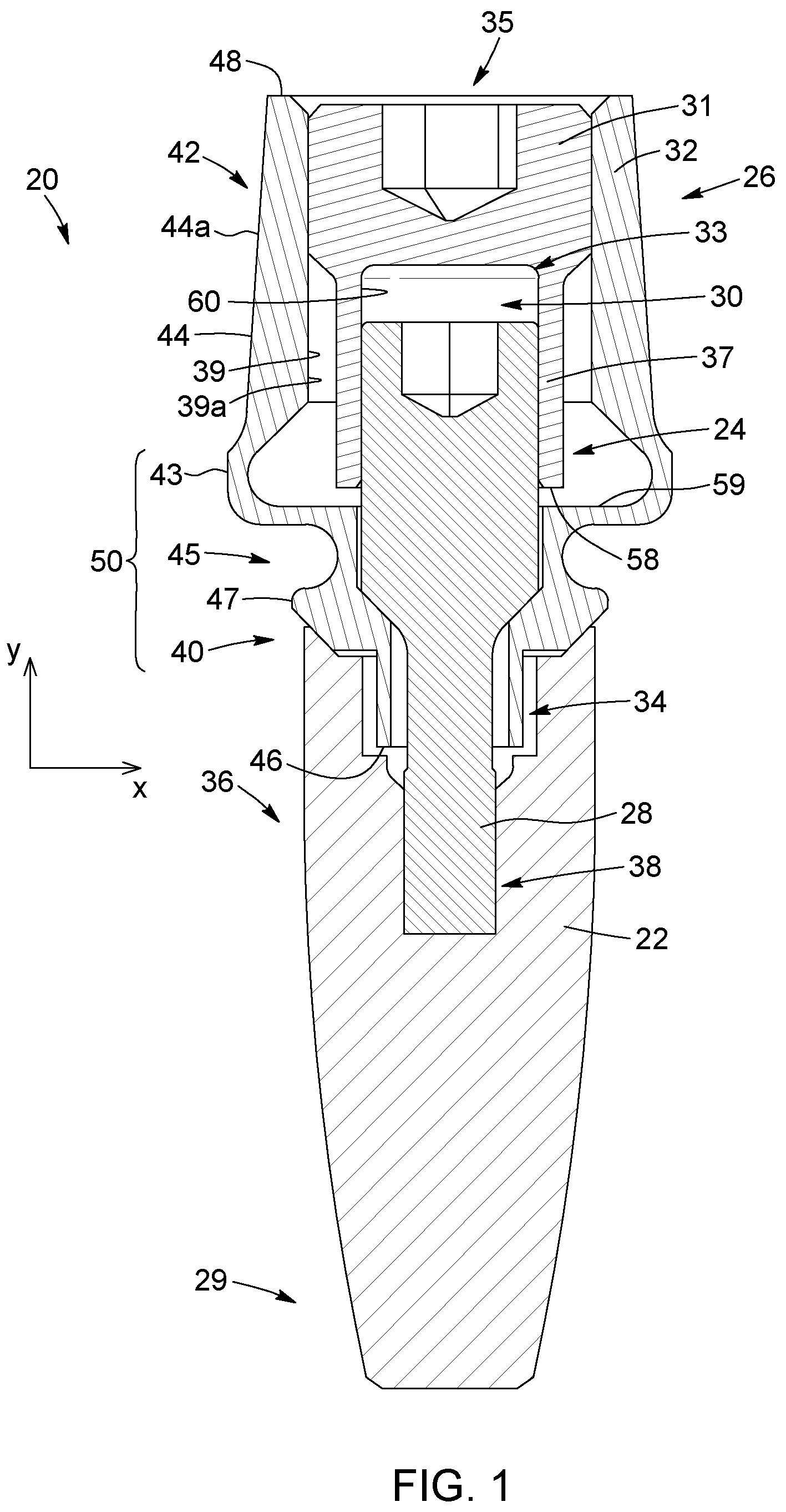 Patent US12310816 Figure 1 – Flexible abutment for use with dental implant