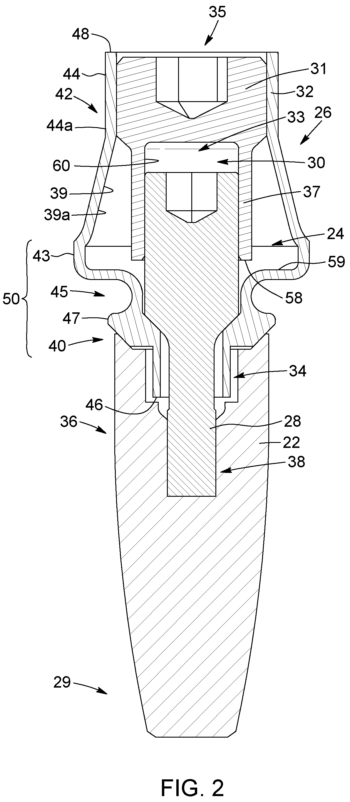 Patent US12310816 Figure 2 – Flexible abutment for use with dental implant
