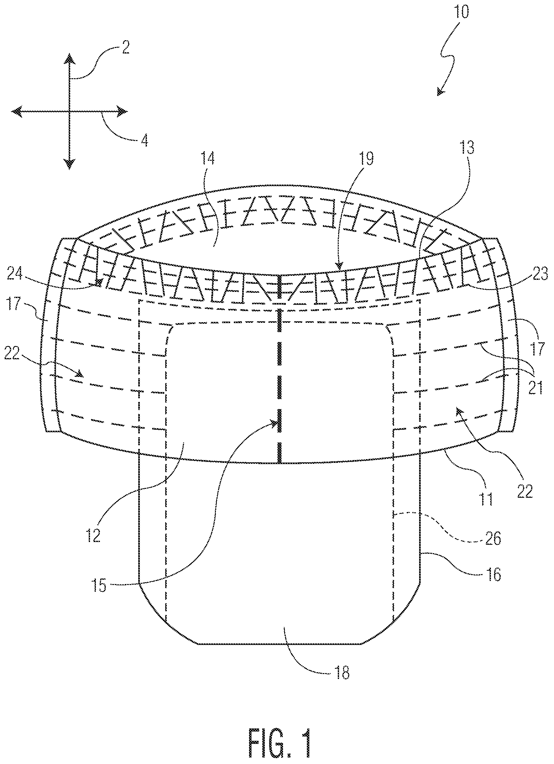 Patent US12310827 Figure 1 – Front or rear opening closed-sided absorbent articles
