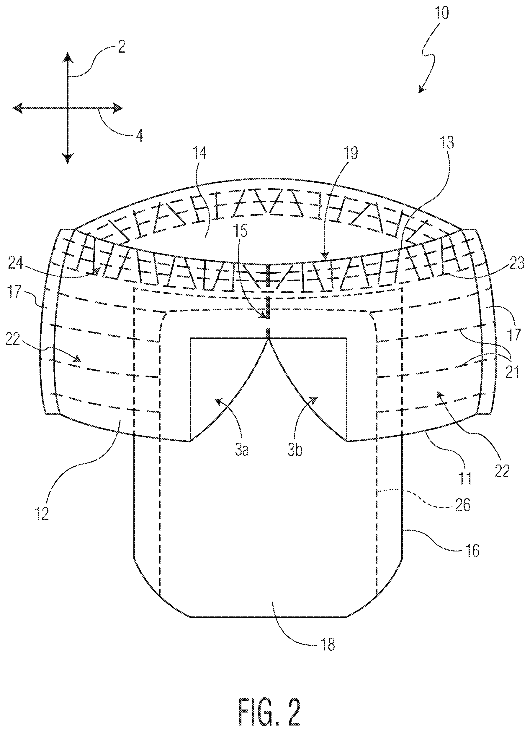 Patent US12310827 Figure 2 – Front or rear opening closed-sided absorbent articles