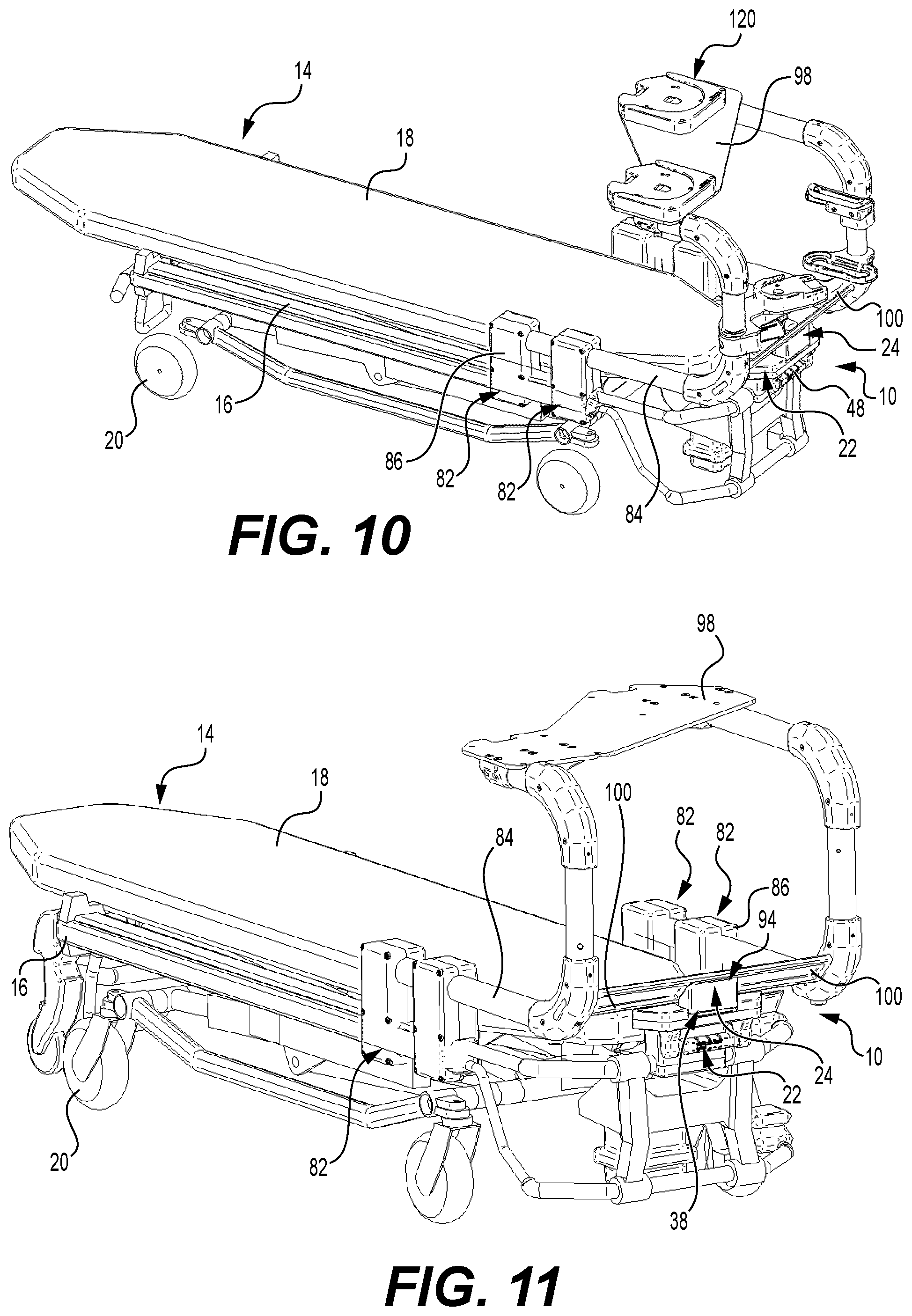 Patent US12310901 Figure 12 – Coupling systems for releasably coupling equipment to a patient transport systems