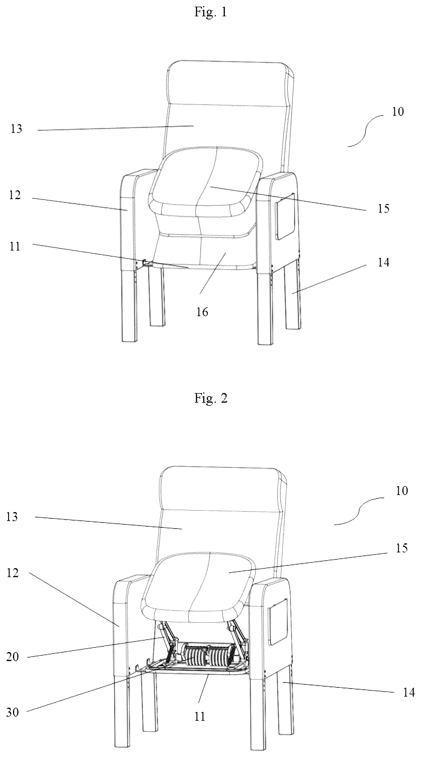 Patent US12310902 Figure 1 – Chair with an elastic lifting seat pan